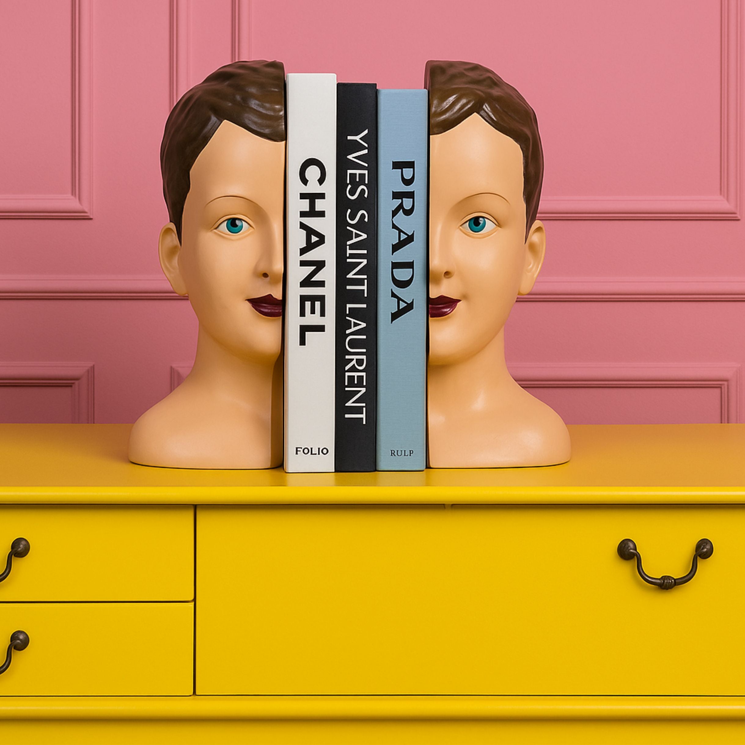 Antiqued Split Deco Head Bookends
