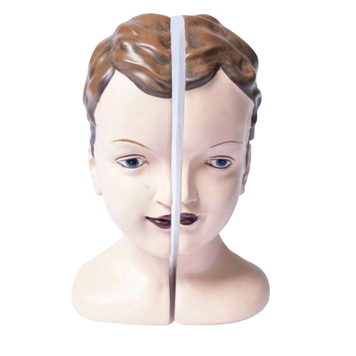 Antiqued Split Deco Head Bookends