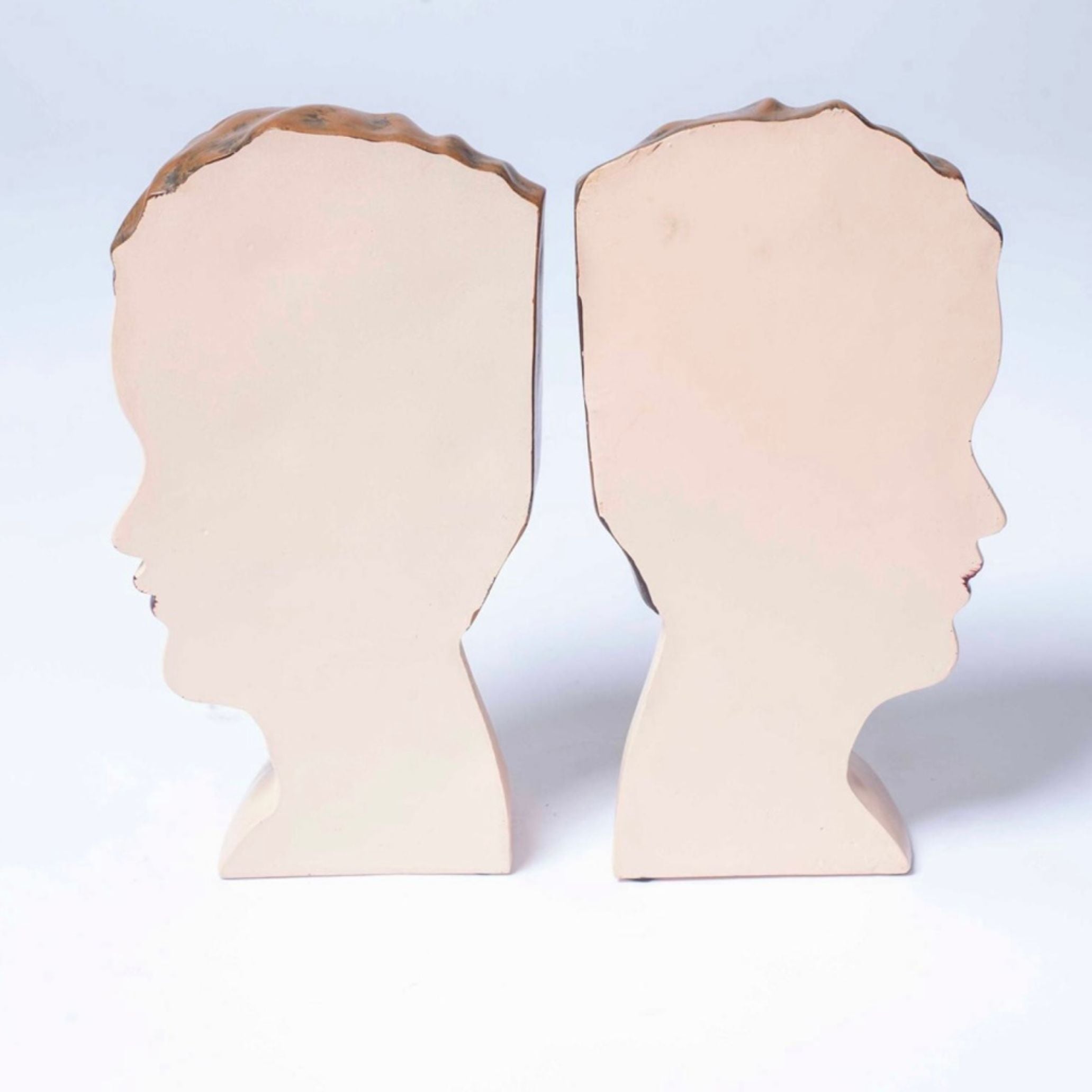 Antiqued Split Deco Head Bookends