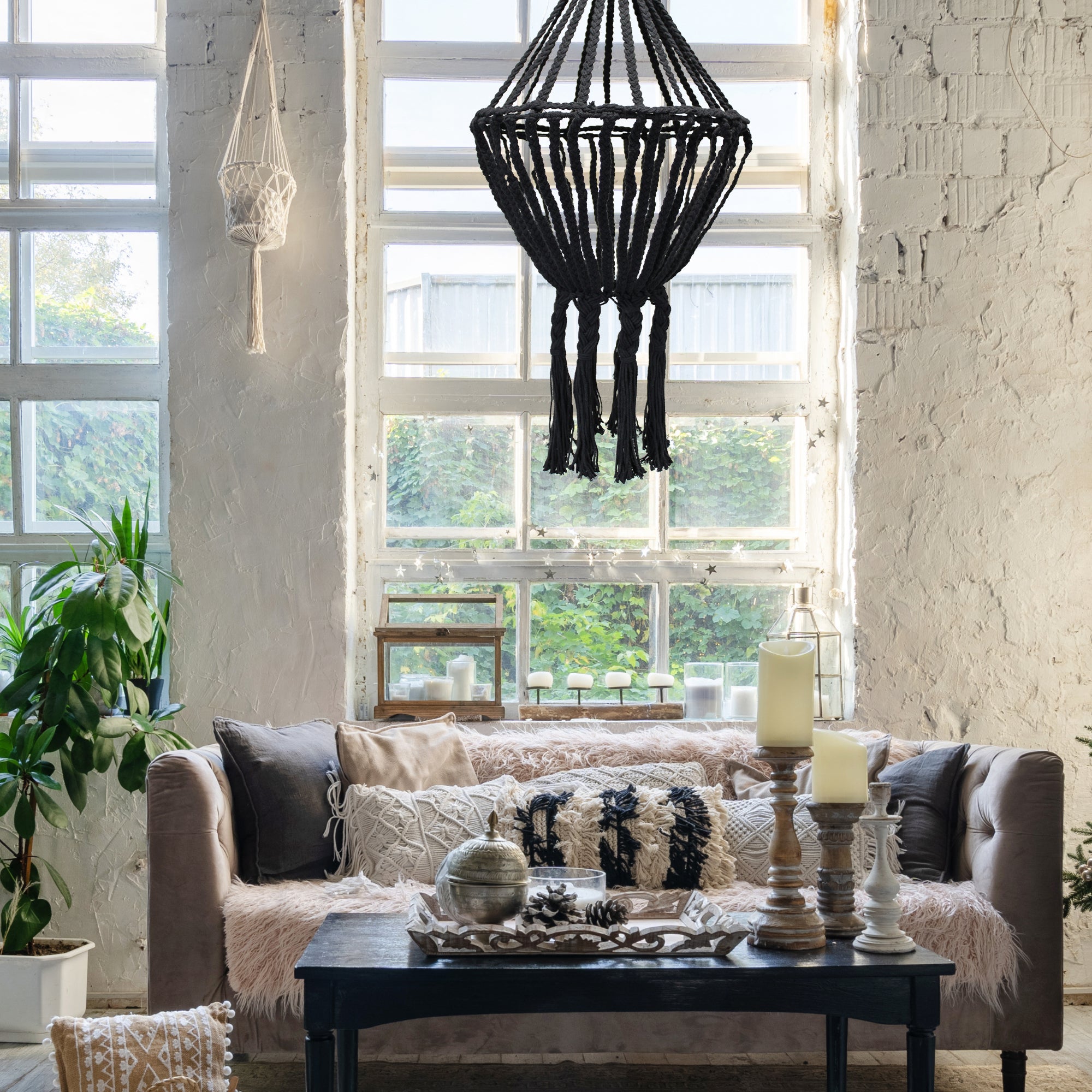 Bohemian Macrame Chandelier - Black Image 1