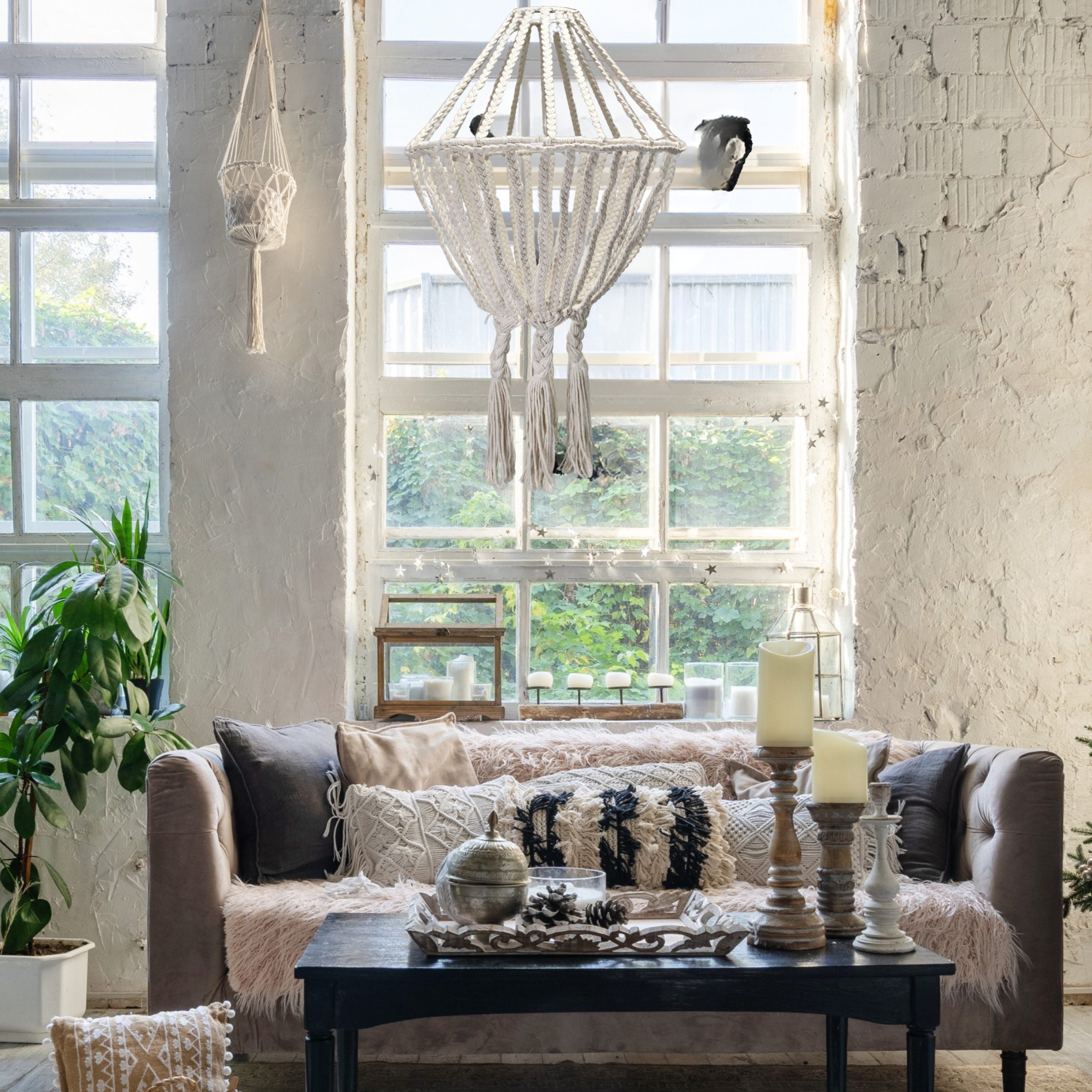 Bohemian Macrame Chandelier - Natural Image 2