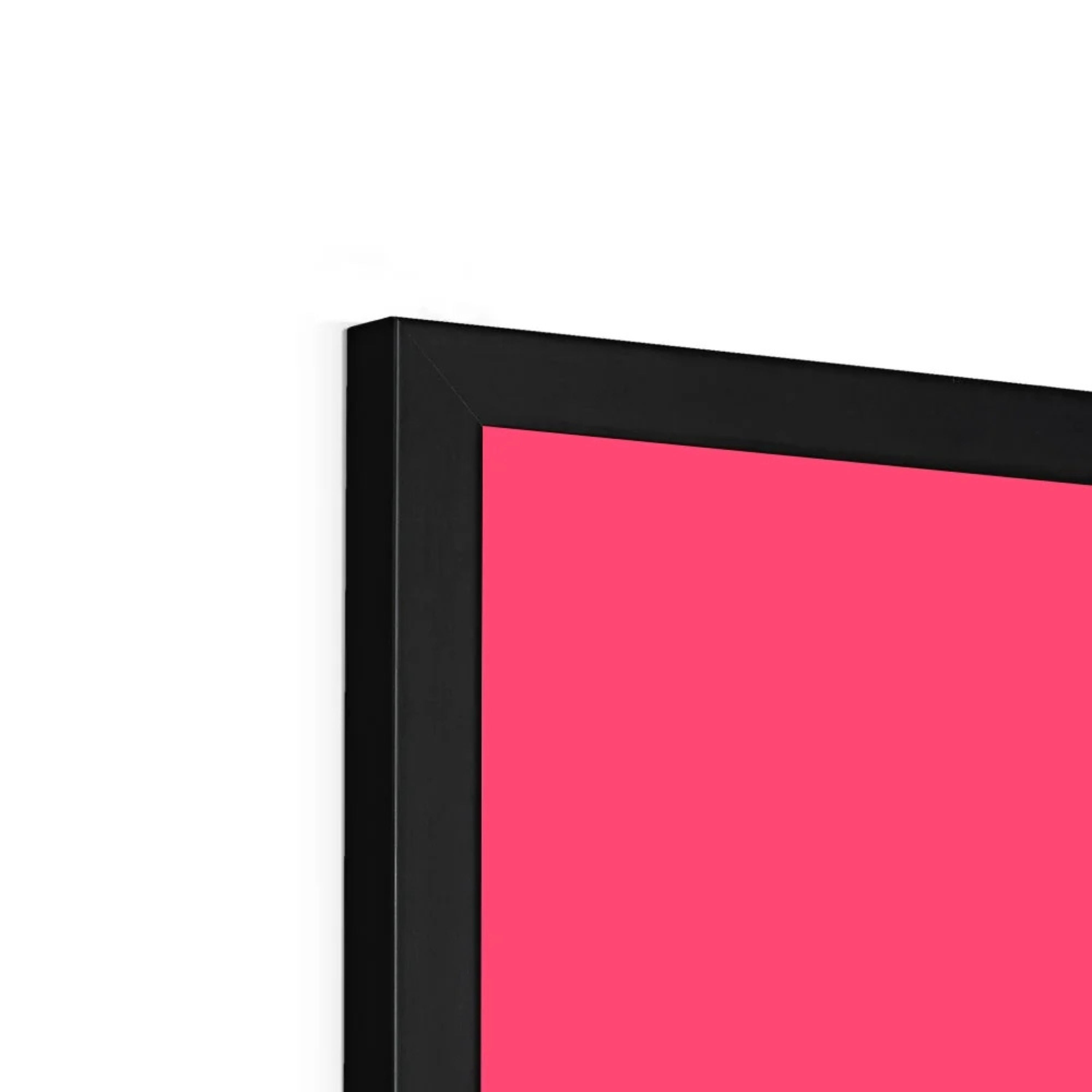 Close-up corner detail of the premium black frame and crystal-clear acrylic glazing, highlighting the quality craftsmanship and elegant finish of this professionally made-to-order Lizzie Onions Emporium framed print.