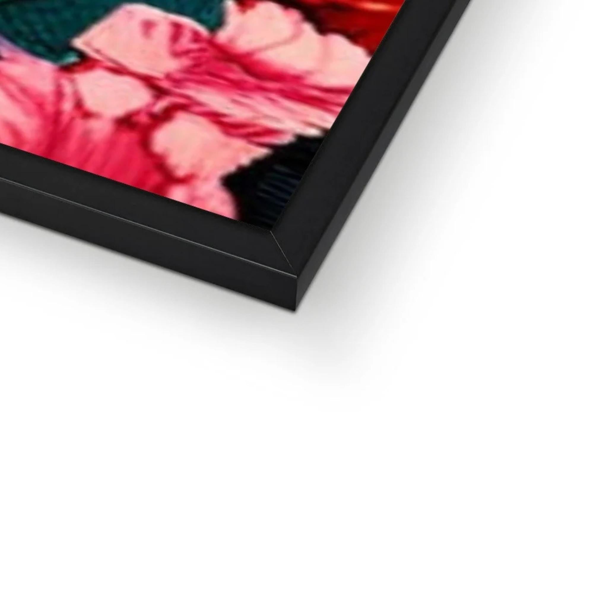 Close-up of the Vivienne – Bold in Bloom framed wall art print, highlighting the premium black frame and vibrant floral artwork.