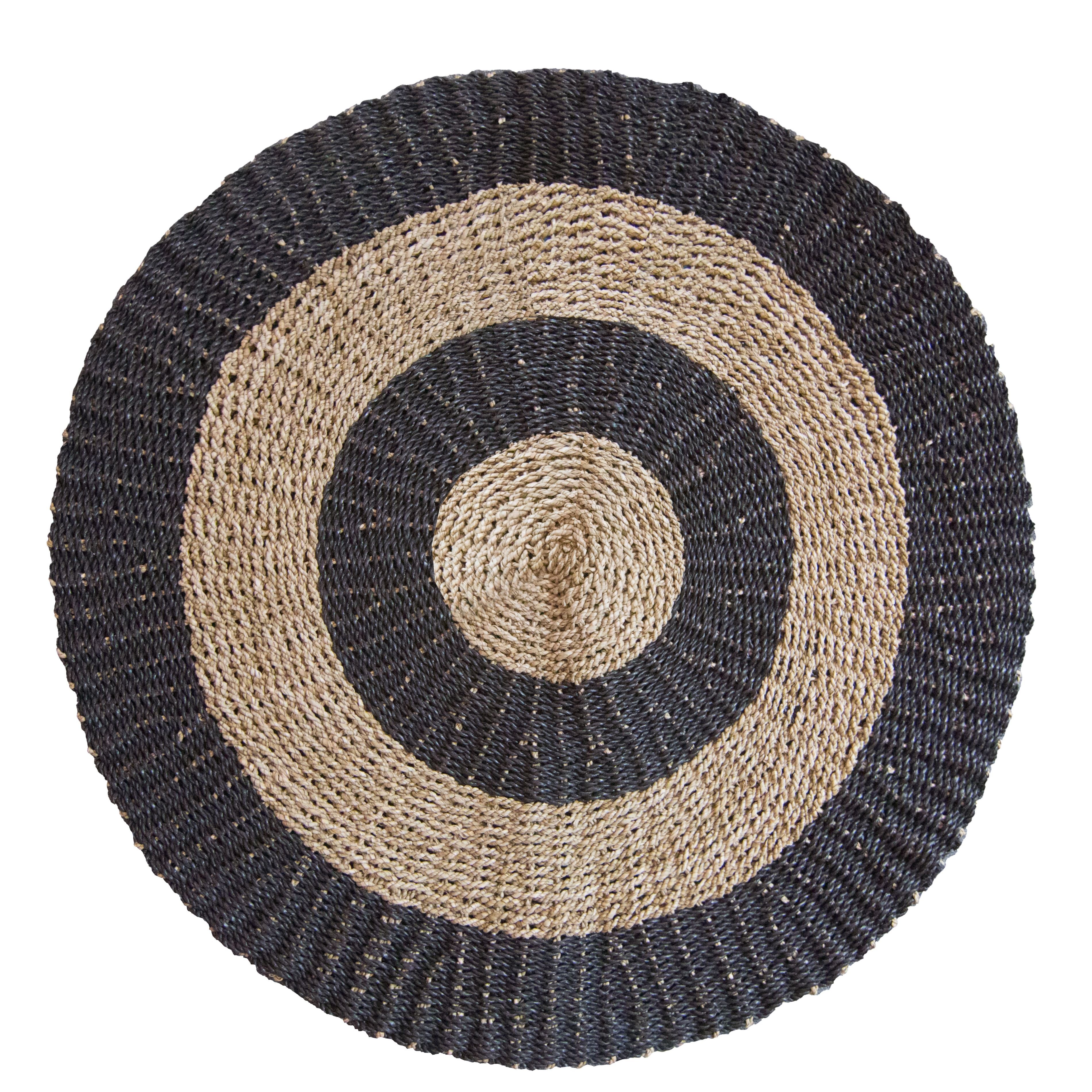Round Seagrass Rug – 1m | Black & Tan Boho Floor Rug