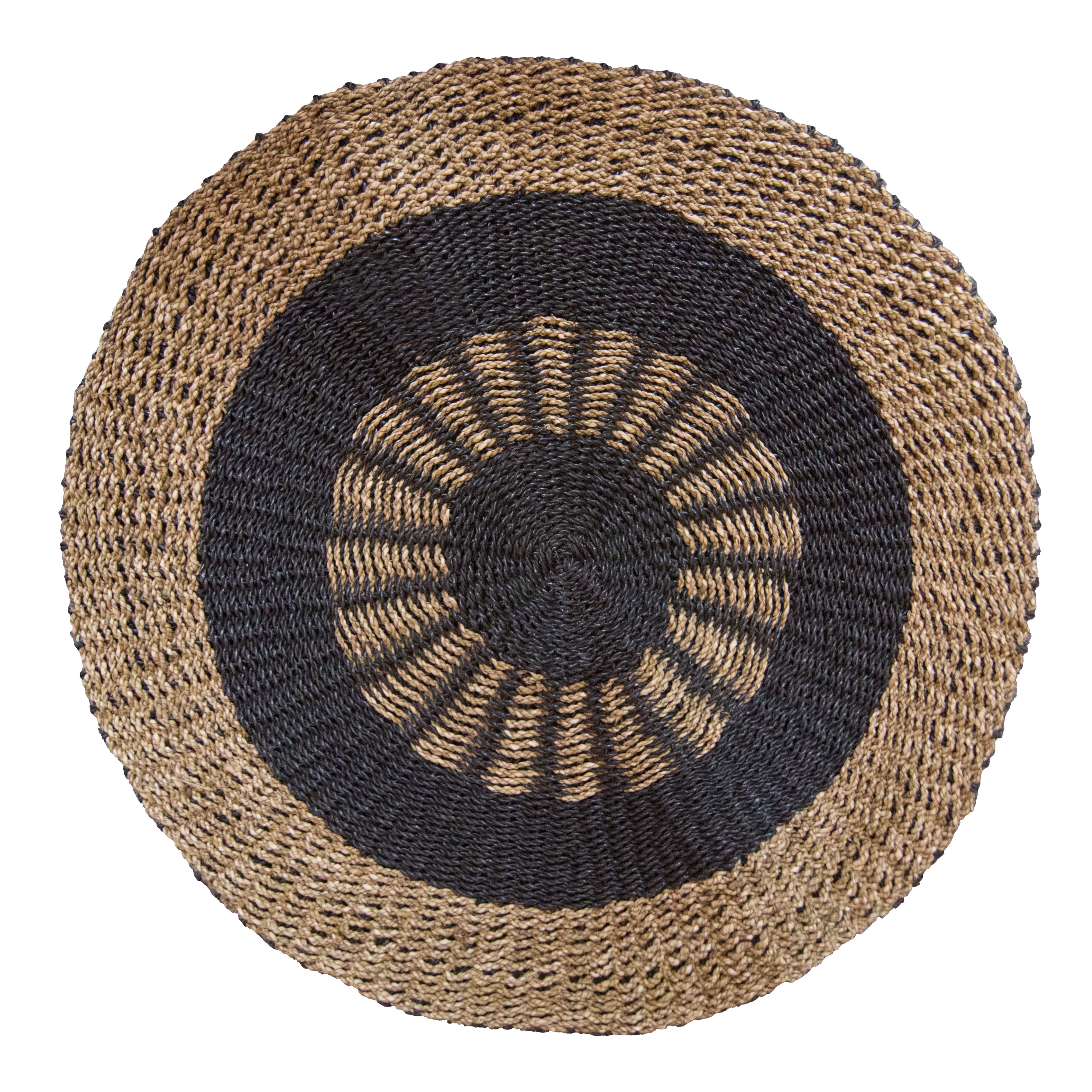 Round Seagrass Rug – Inner Sun (1m) Black & Tan Boho Rug