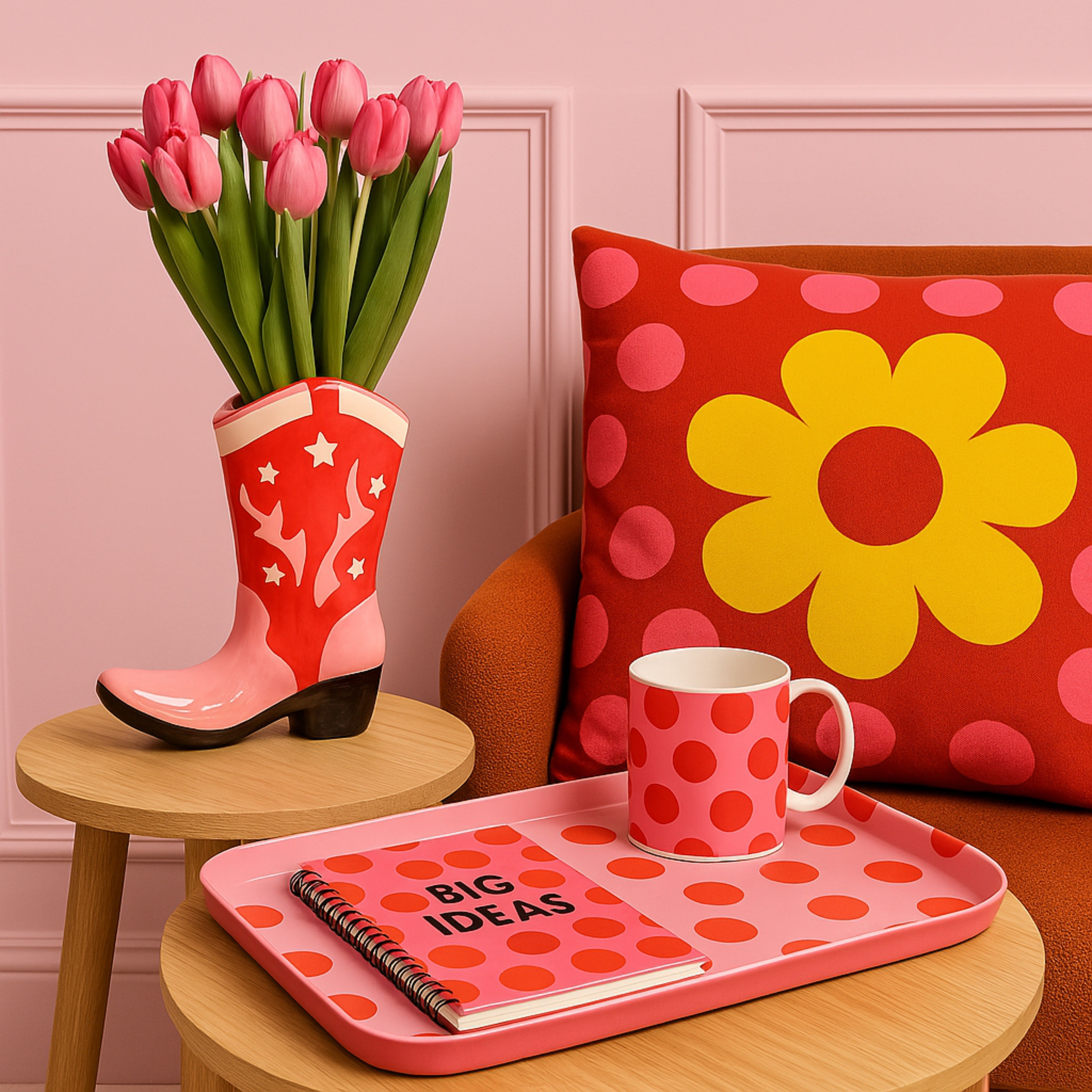 Cowboy Boot Vase – Red & Pink image 2