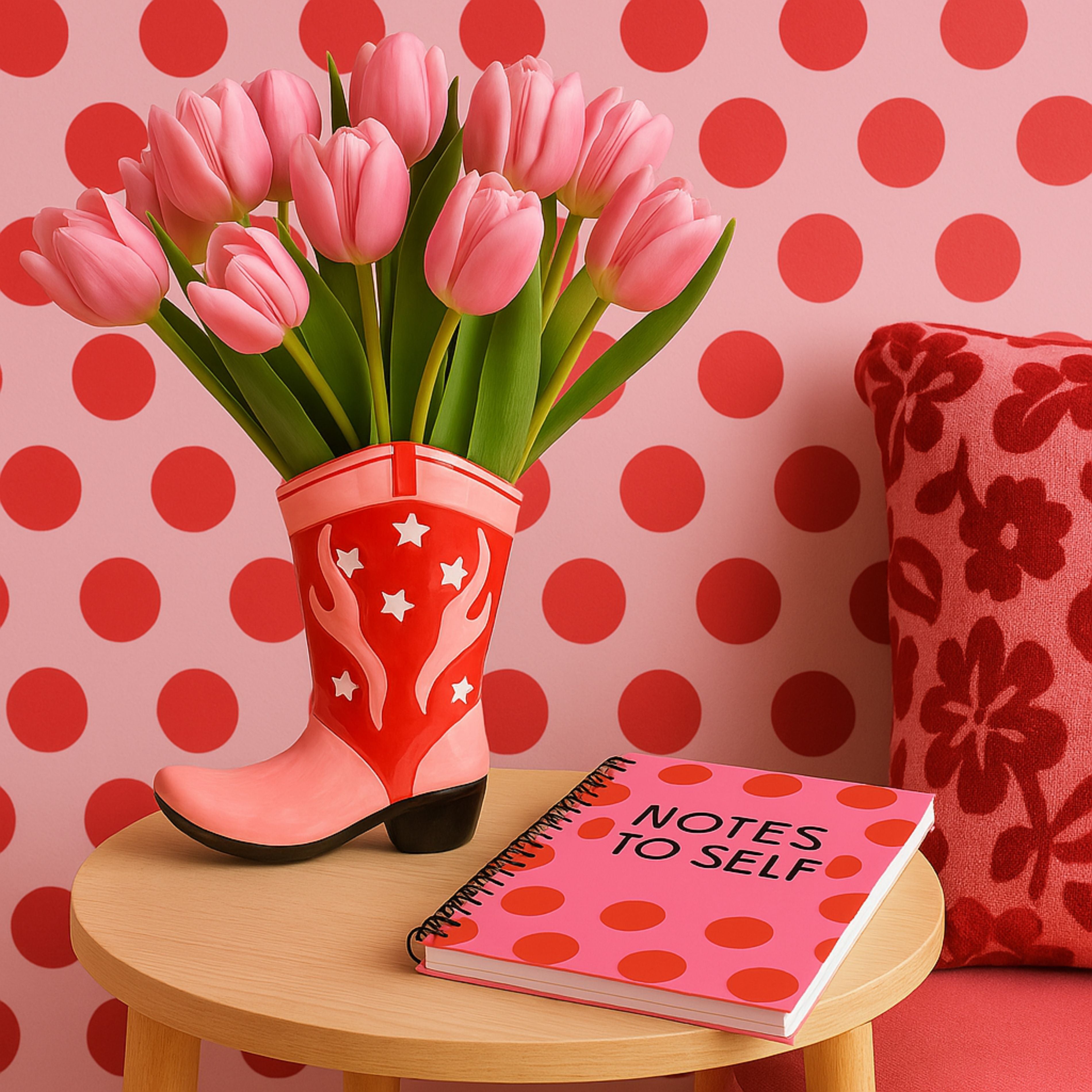 Cowboy Boot Vase – Red & Pink image 3