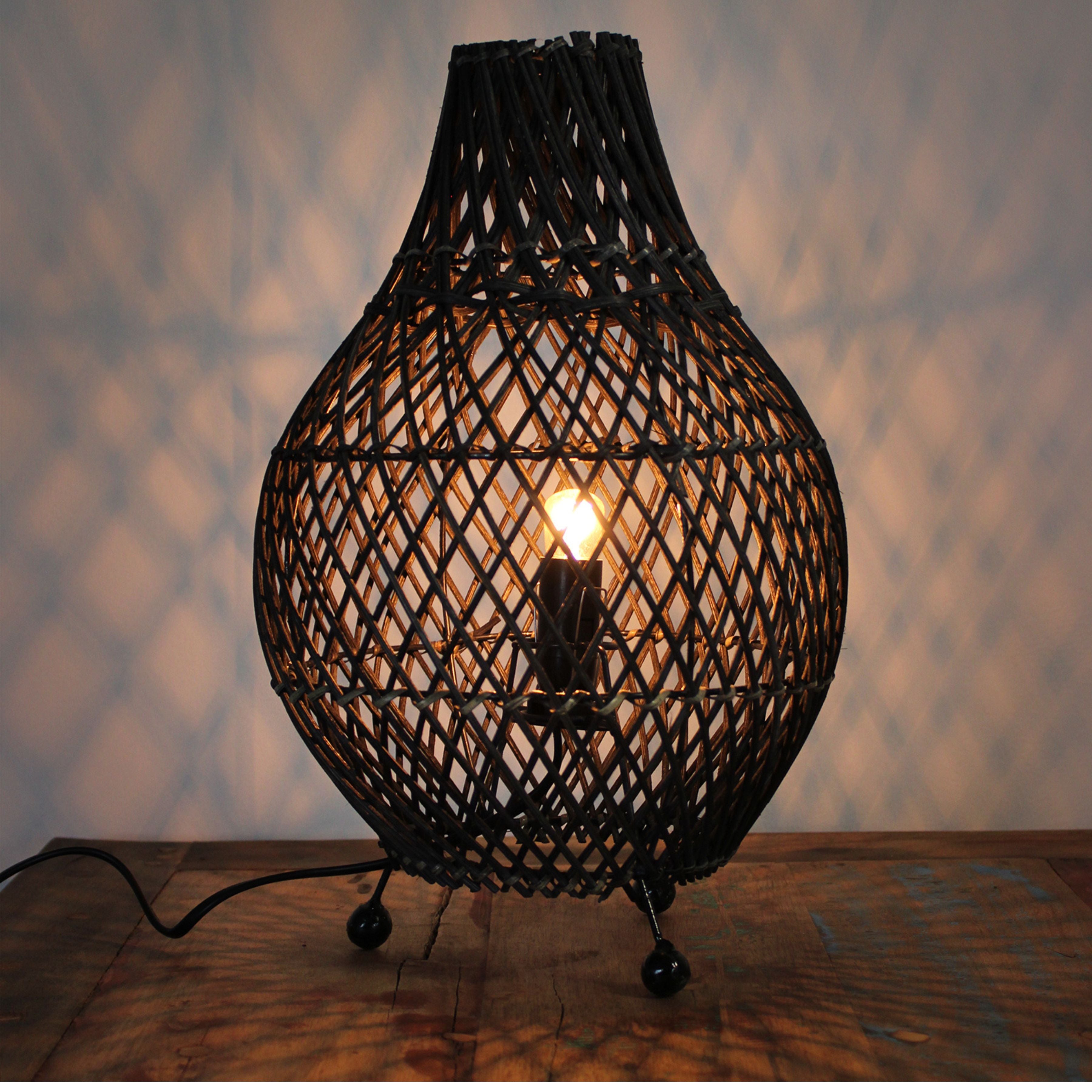 Handwoven Rattan Table Lamps - Black Image 4
