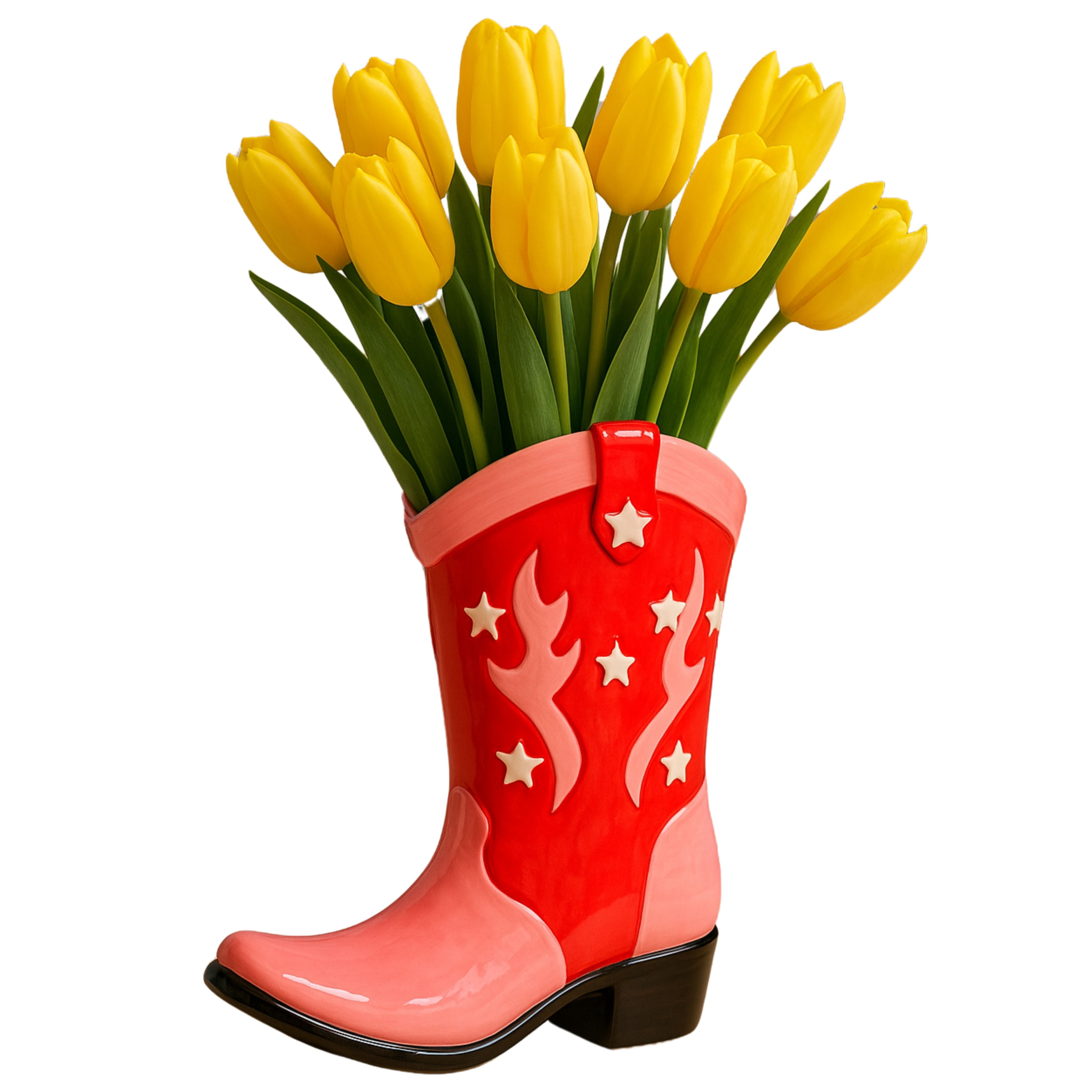 Cowboy Boot Vase – Red & Pink