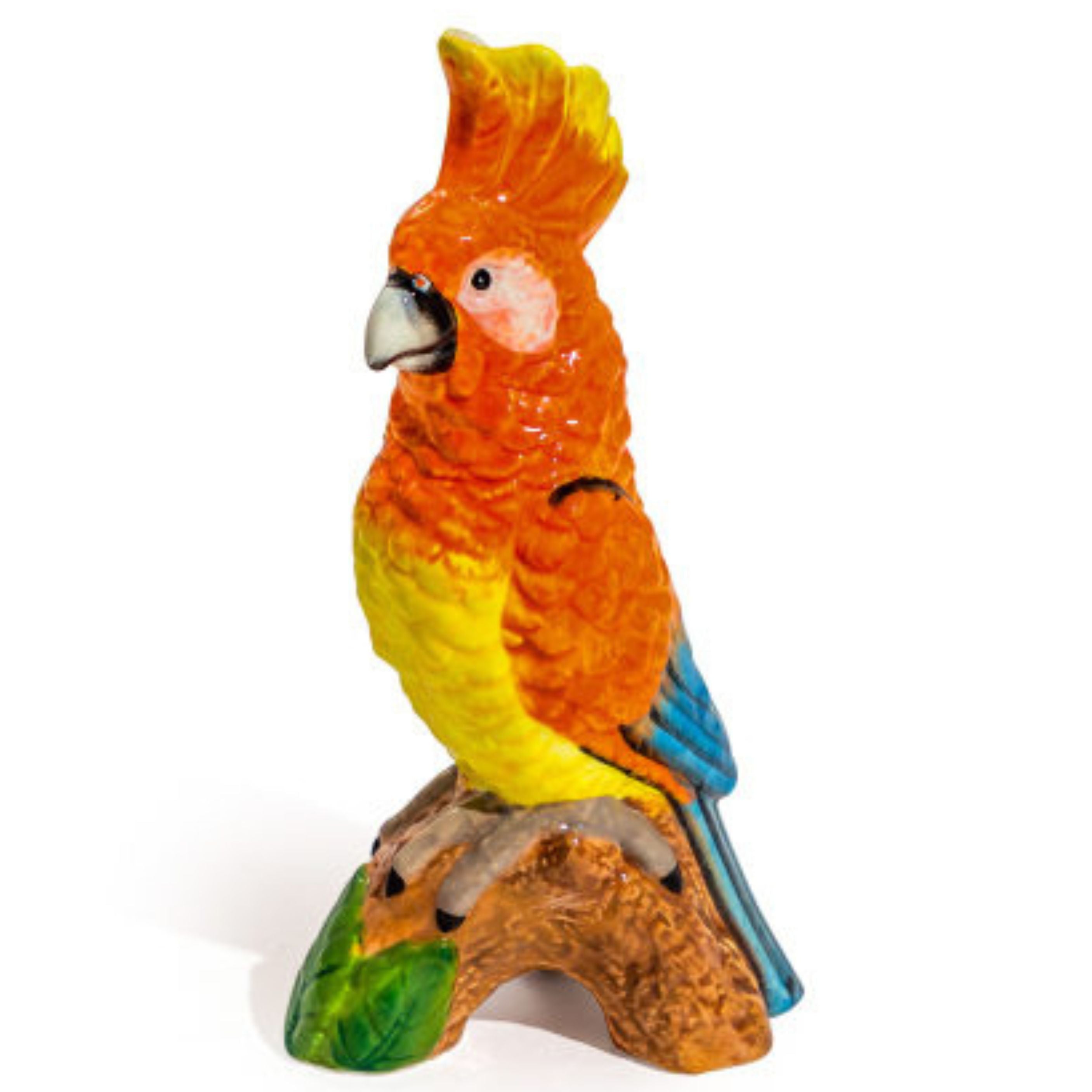 Orange Parrot on Perch Ceramic Vase