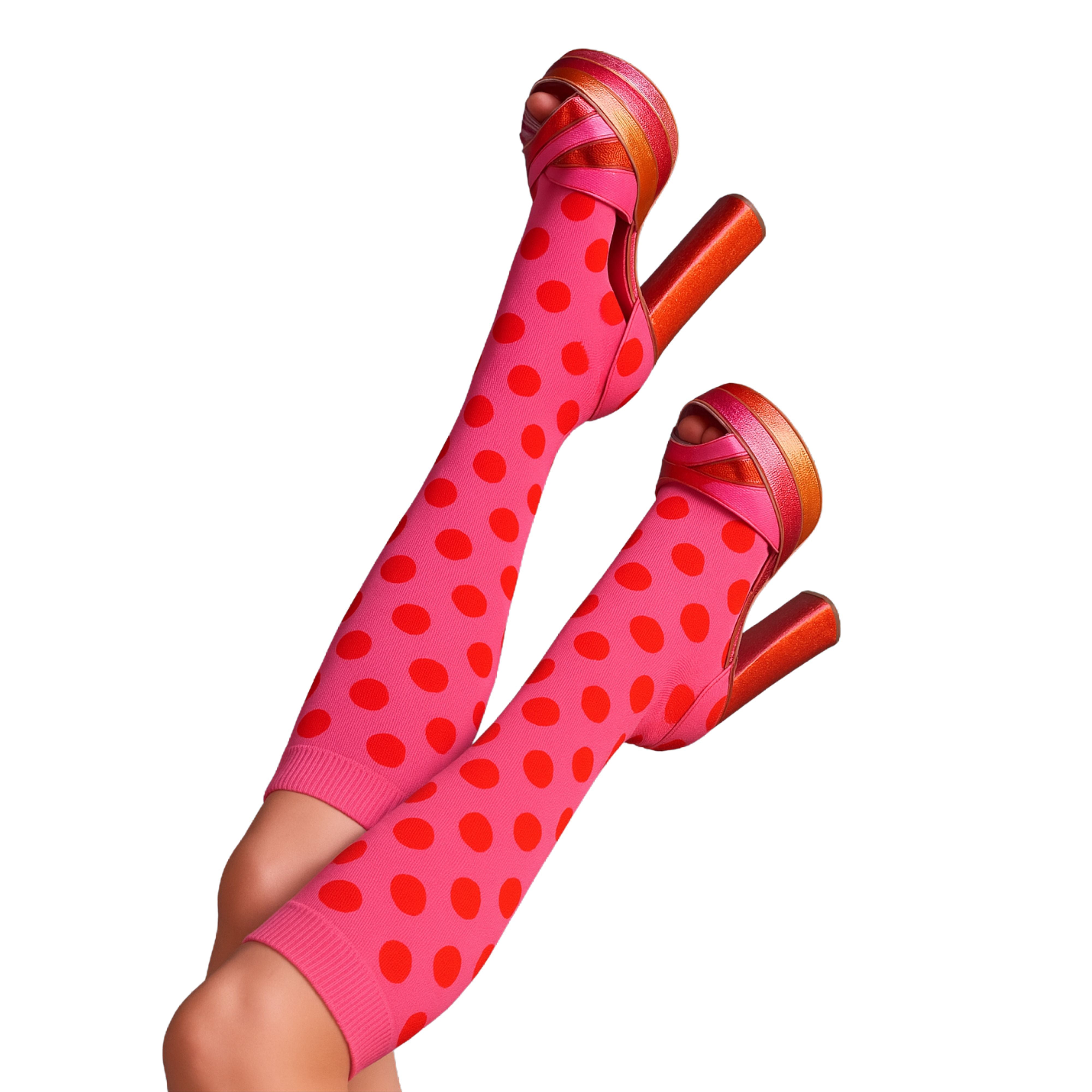Poppy Dots Subli Tube Socks – Pink & Red Statement Style