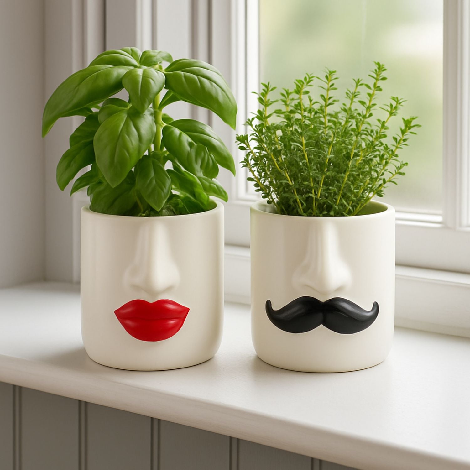 Mr & Mrs White Ceramic Pots – Set of 2
