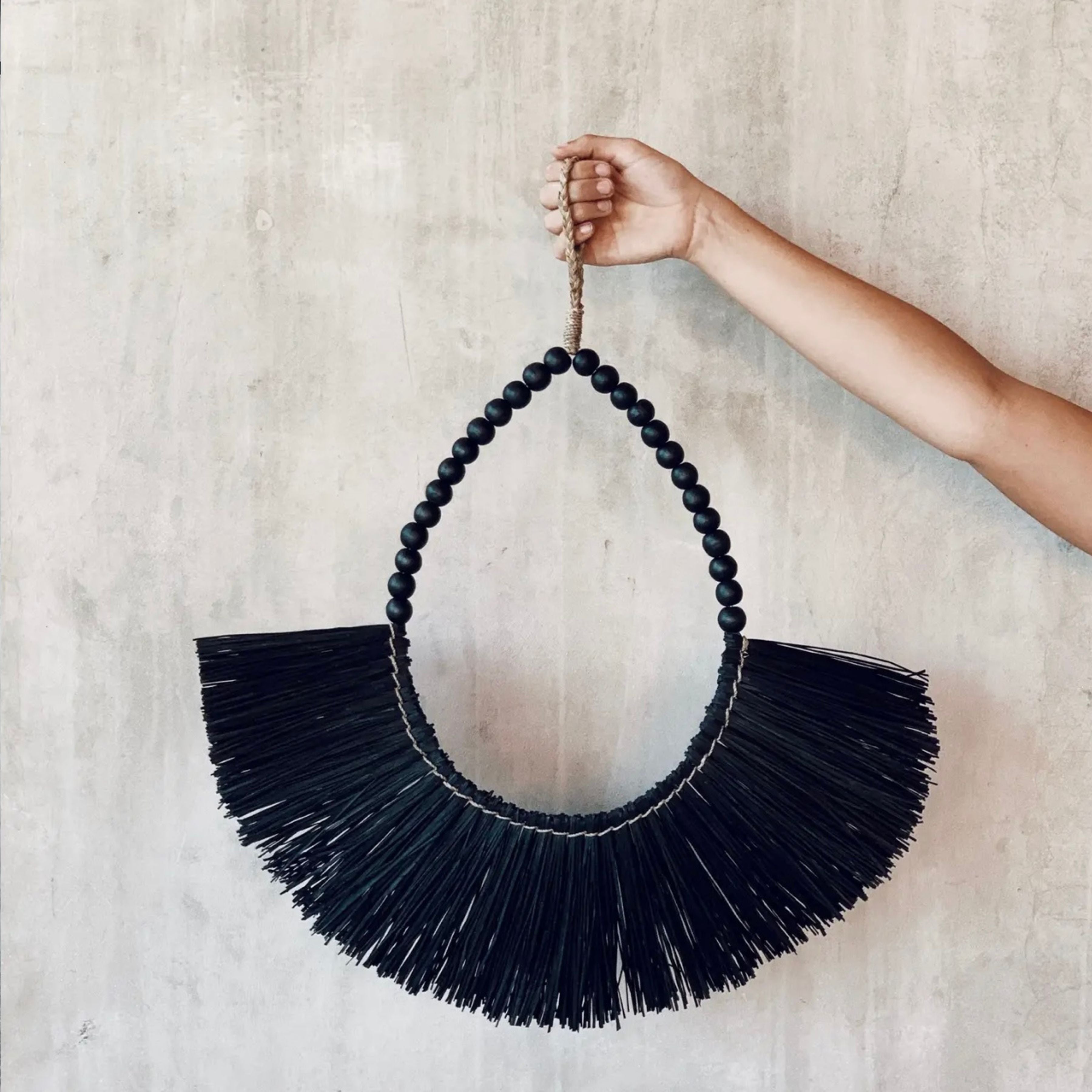 Jingga Allang Black with Beads – Boho Wall Decoration