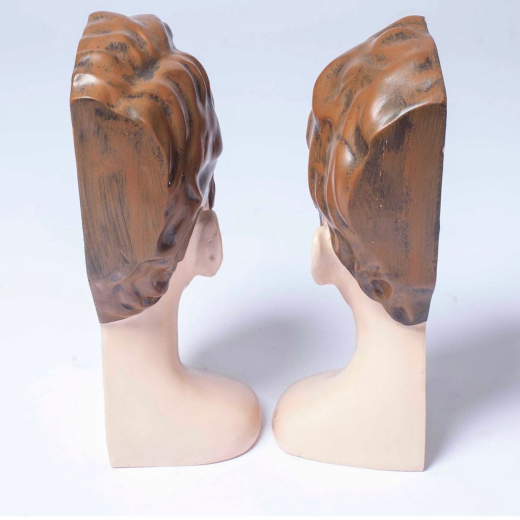 Antiqued Split Deco Head Bookends