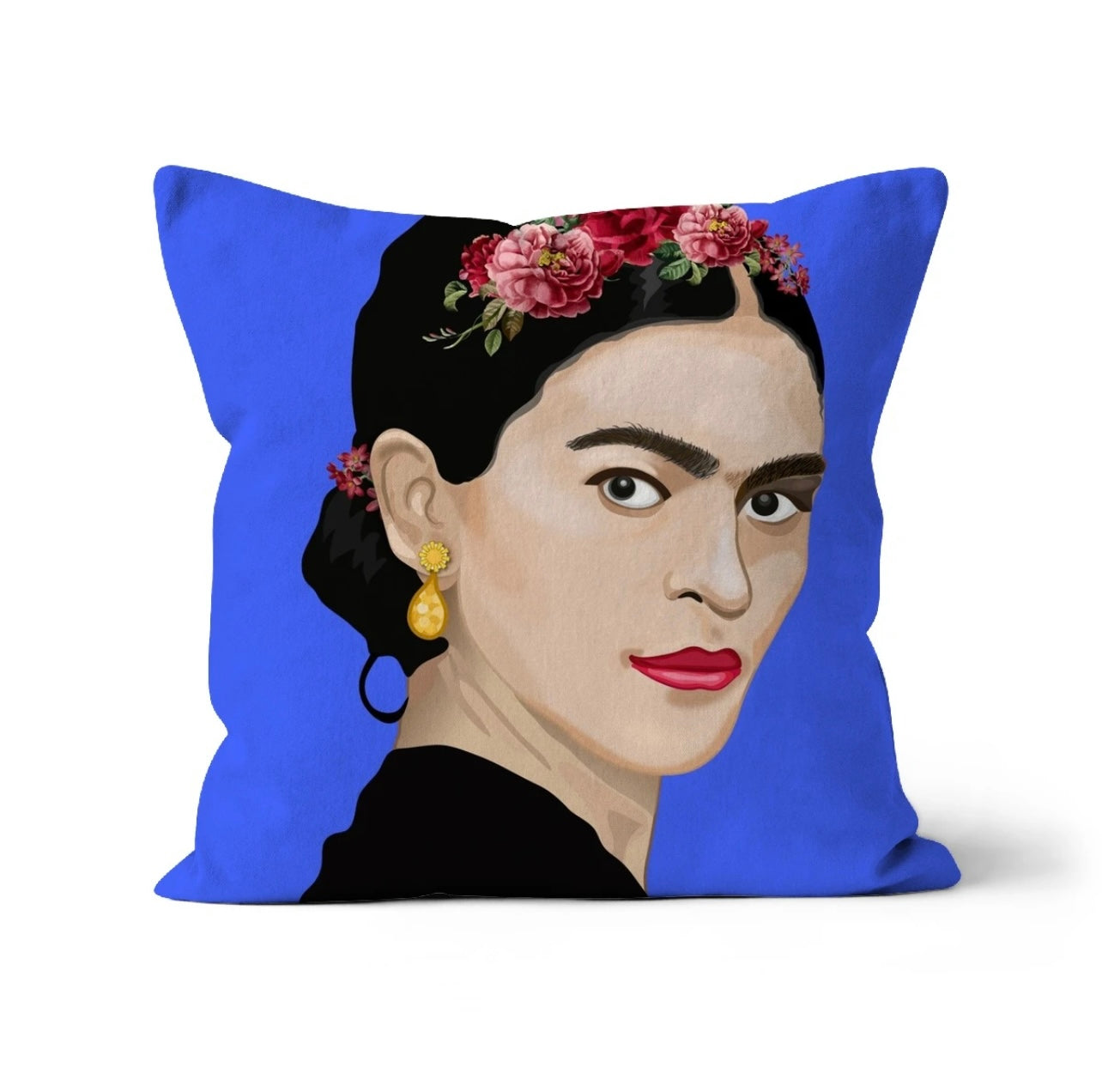 Frida Kahlo Illustration with Gorgeously  Blue Background Print Cushion and Pad