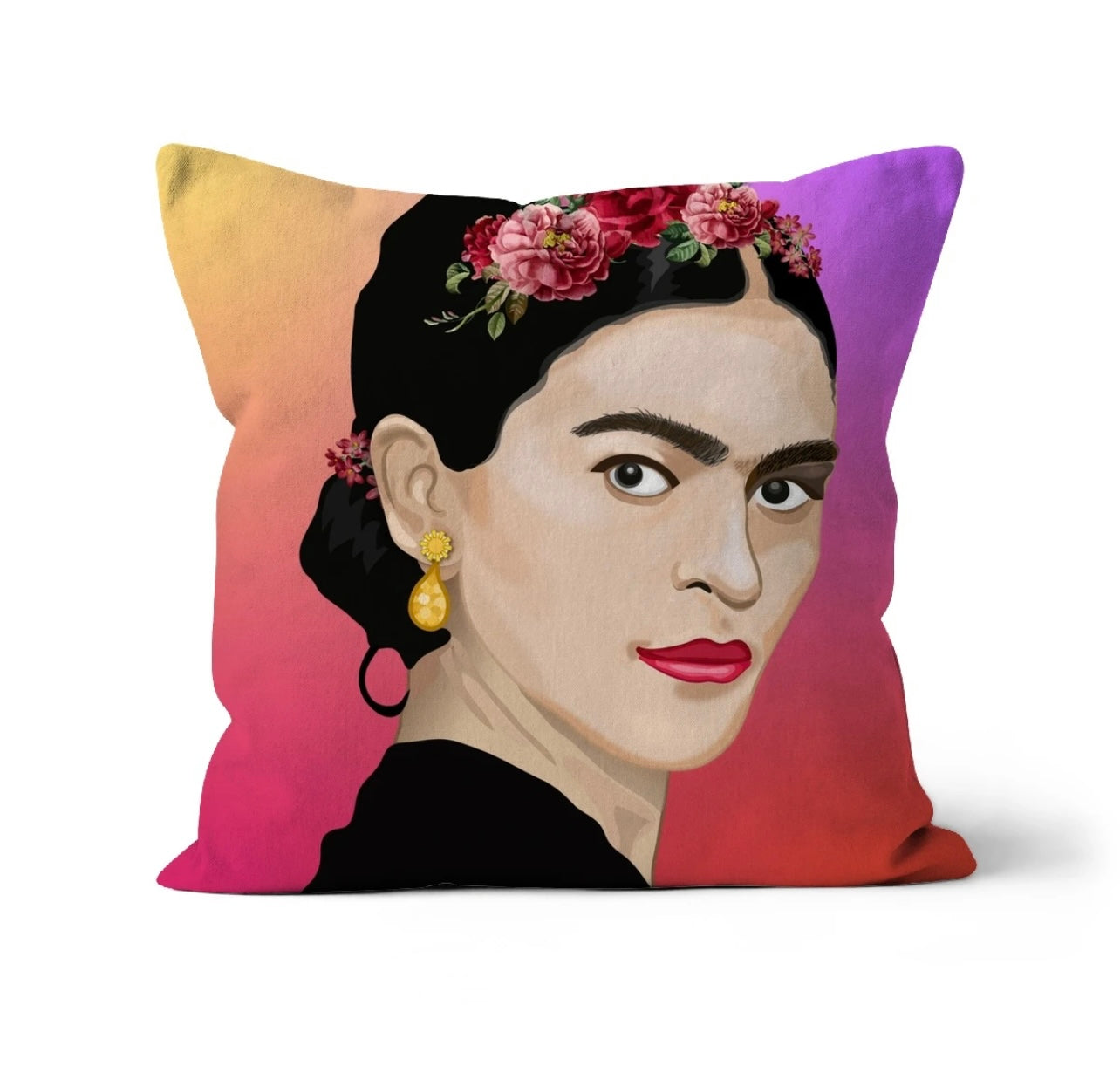 Frida Kahlo Illustration with Gorgeous Rainbow Background Print Cushion and Pad