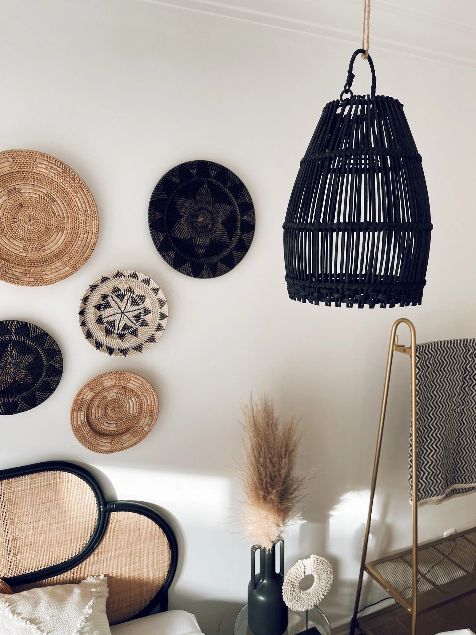 Rattan Lamp Shade Black, Ayana - Size Small