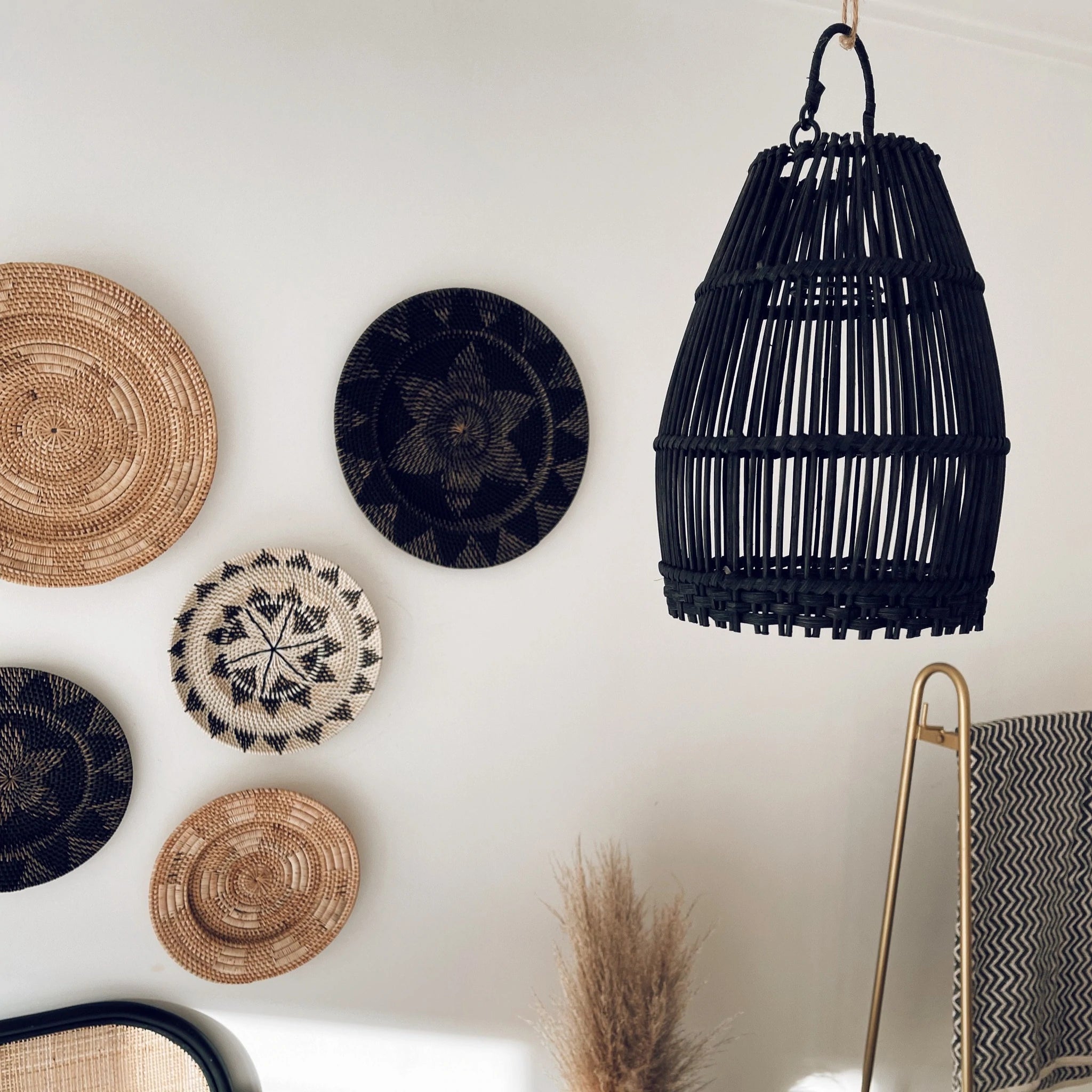 Rattan Lamp Shade Black, Ayana - Size Small