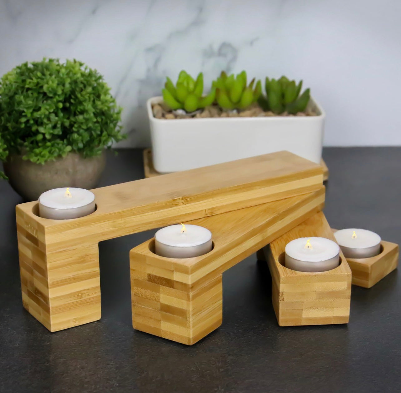 Bamboo Tea Light Candle Holder