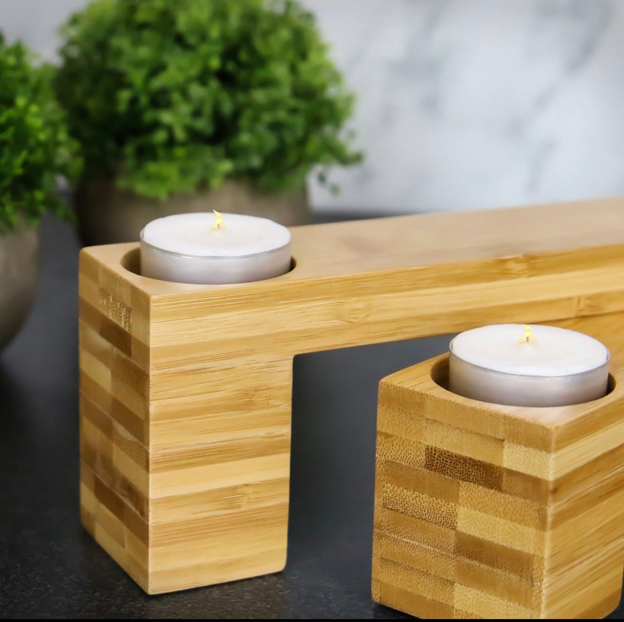 Bamboo Tea Light Candle Holder