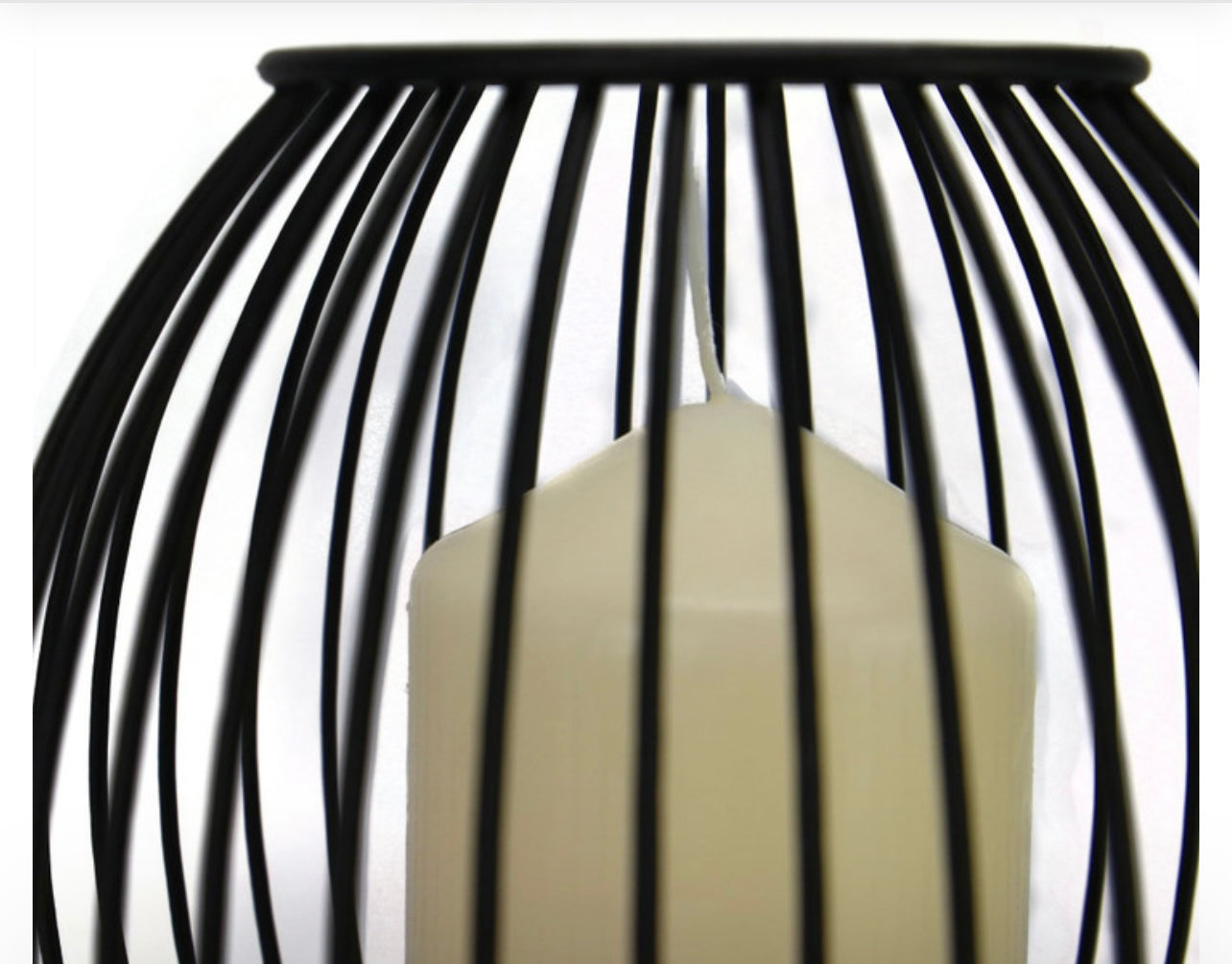 Black Caged Candle Holder - Set of 2 Large & Small Pillar Candle Lantern
