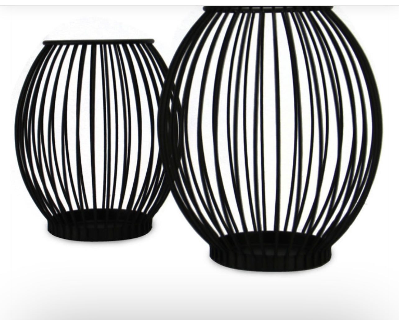Black Caged Candle Holder - Set of 2 Large & Small Pillar Candle Lantern
