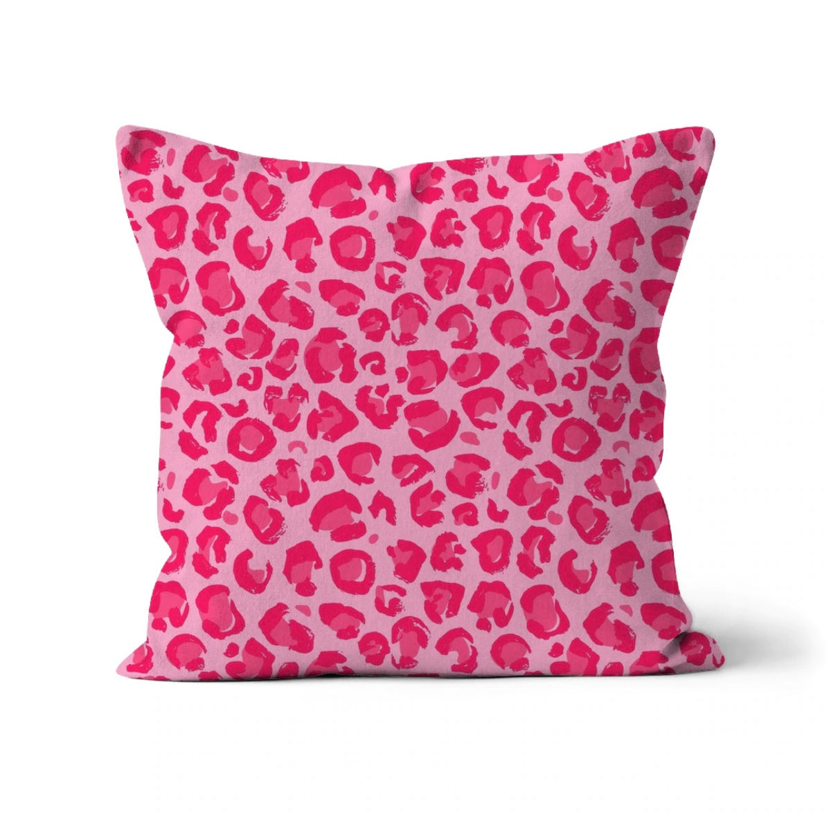 Pink leopard print reverse of leopard portrait cushion from Lizzie Onions Big Cat Collection