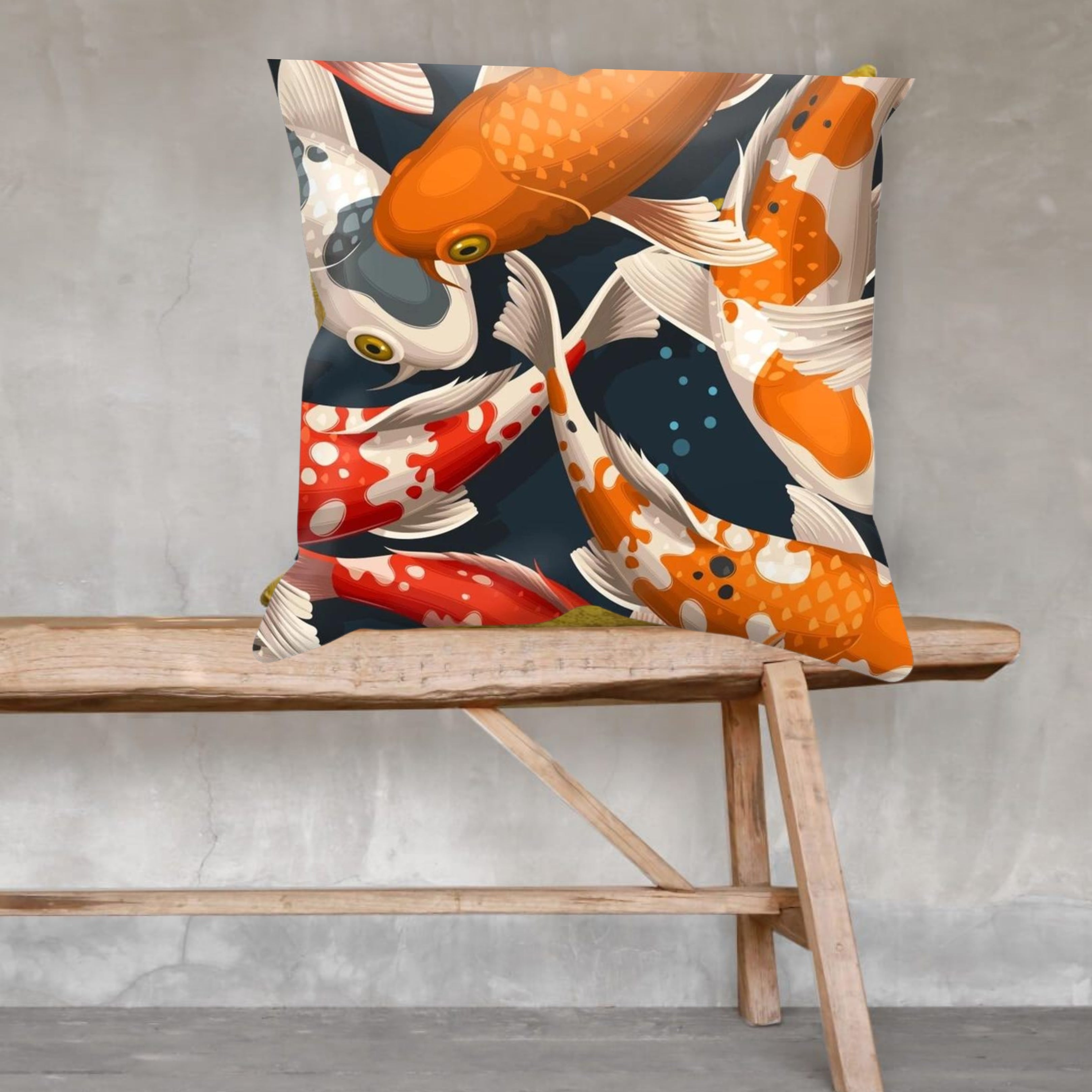 KoI Carp Print Single-Sided Cushion Cover and Pad