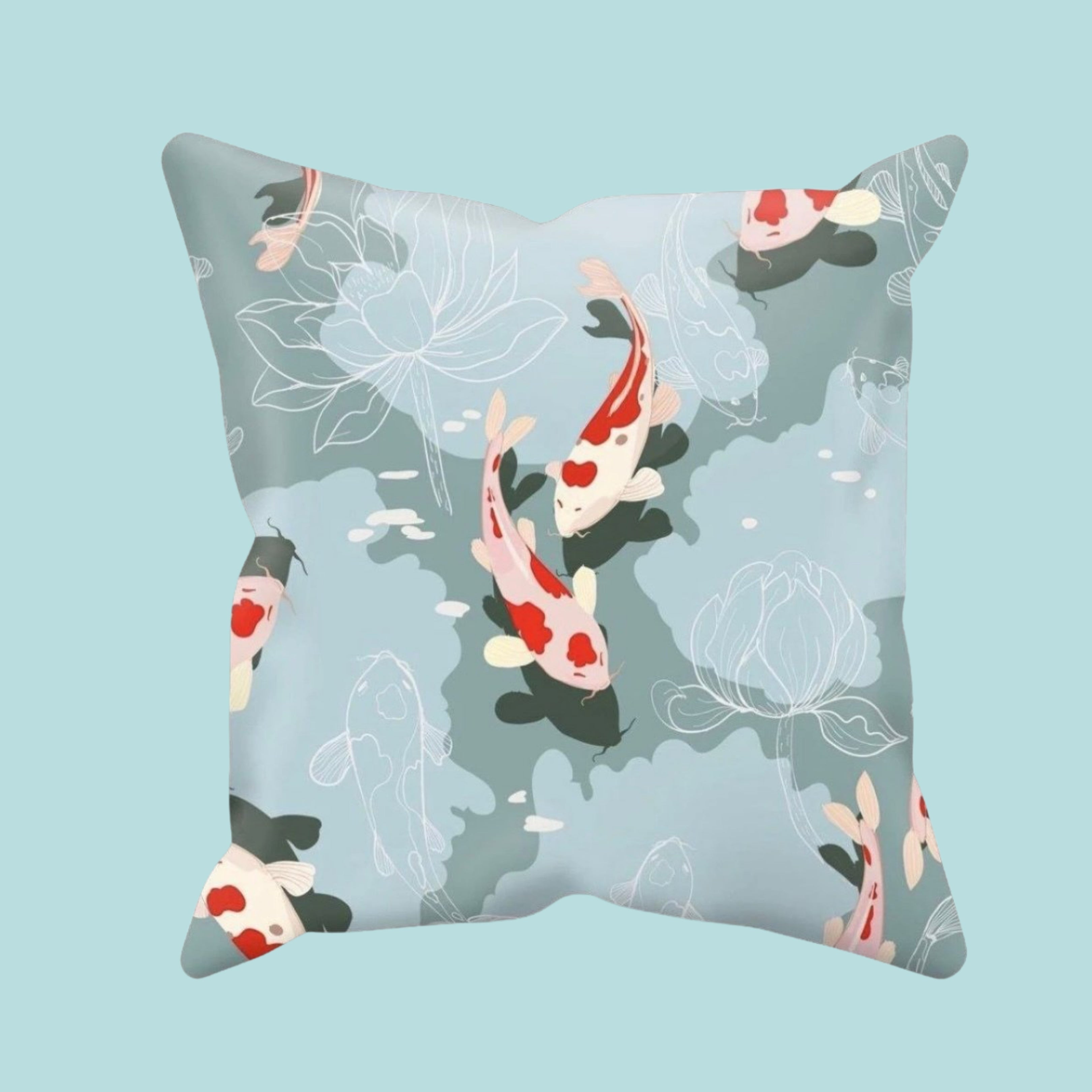 KoI Carp Swimming Amongst Lotus Flowers Print Single-Sided Cushion Cover and Pad
