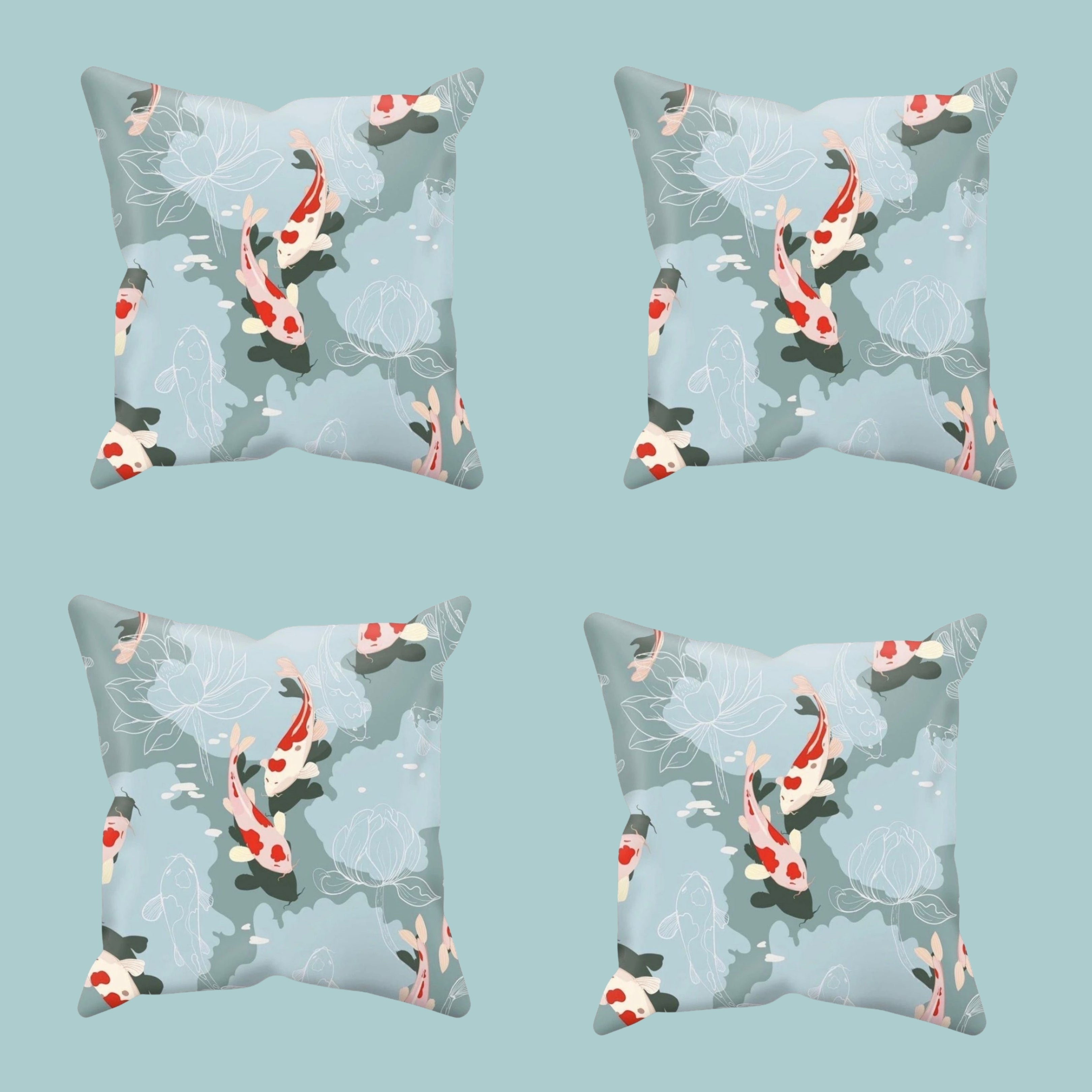 KoI Carp Swimming Amongst Lotus Flowers Print Single-Sided Cushion Cover and Pad