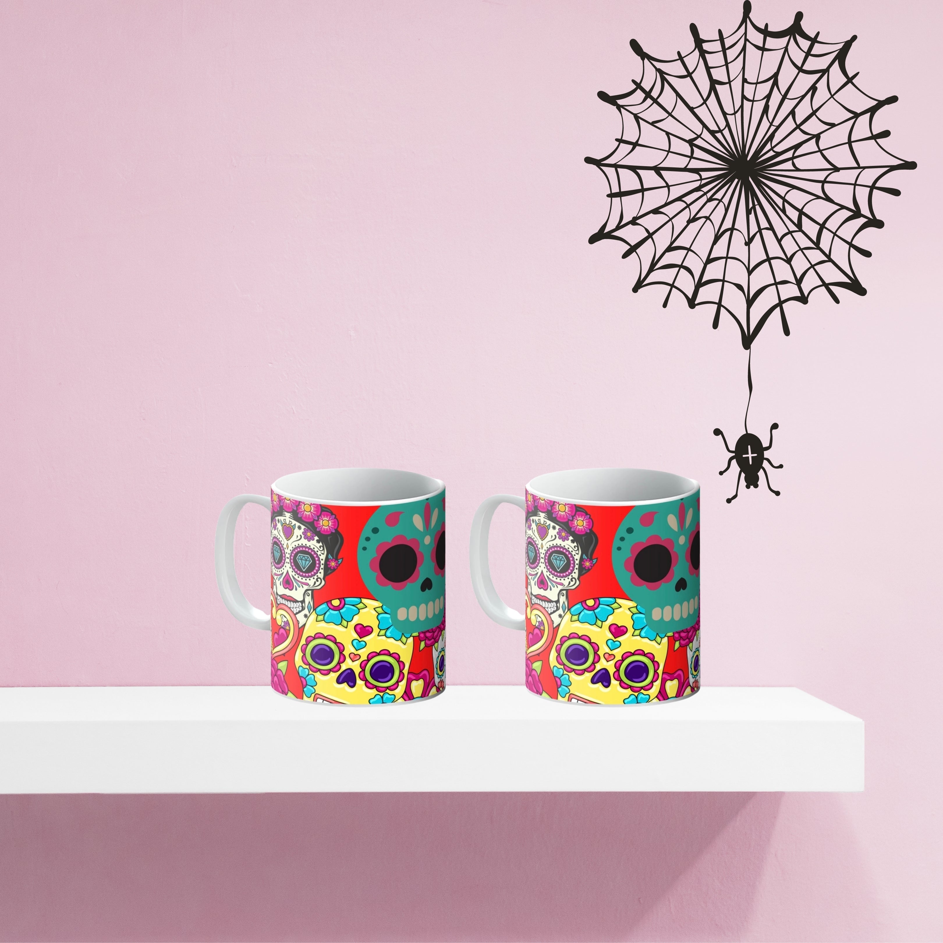 Day of the Day of the Dead Scary but Oh so Cute Brightly Coloured Print on Mug