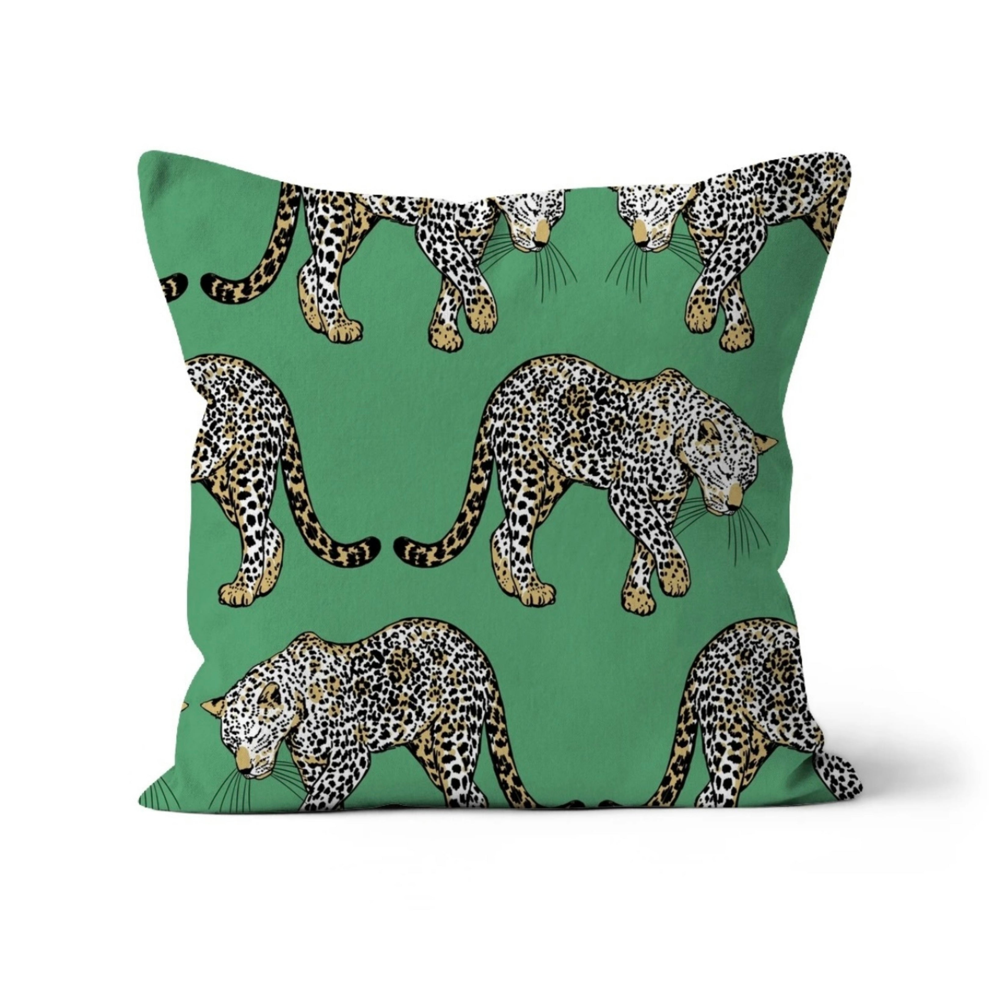 Beautiful and Majestic Leopards on a Green Background Print on a Cushion with Pad
