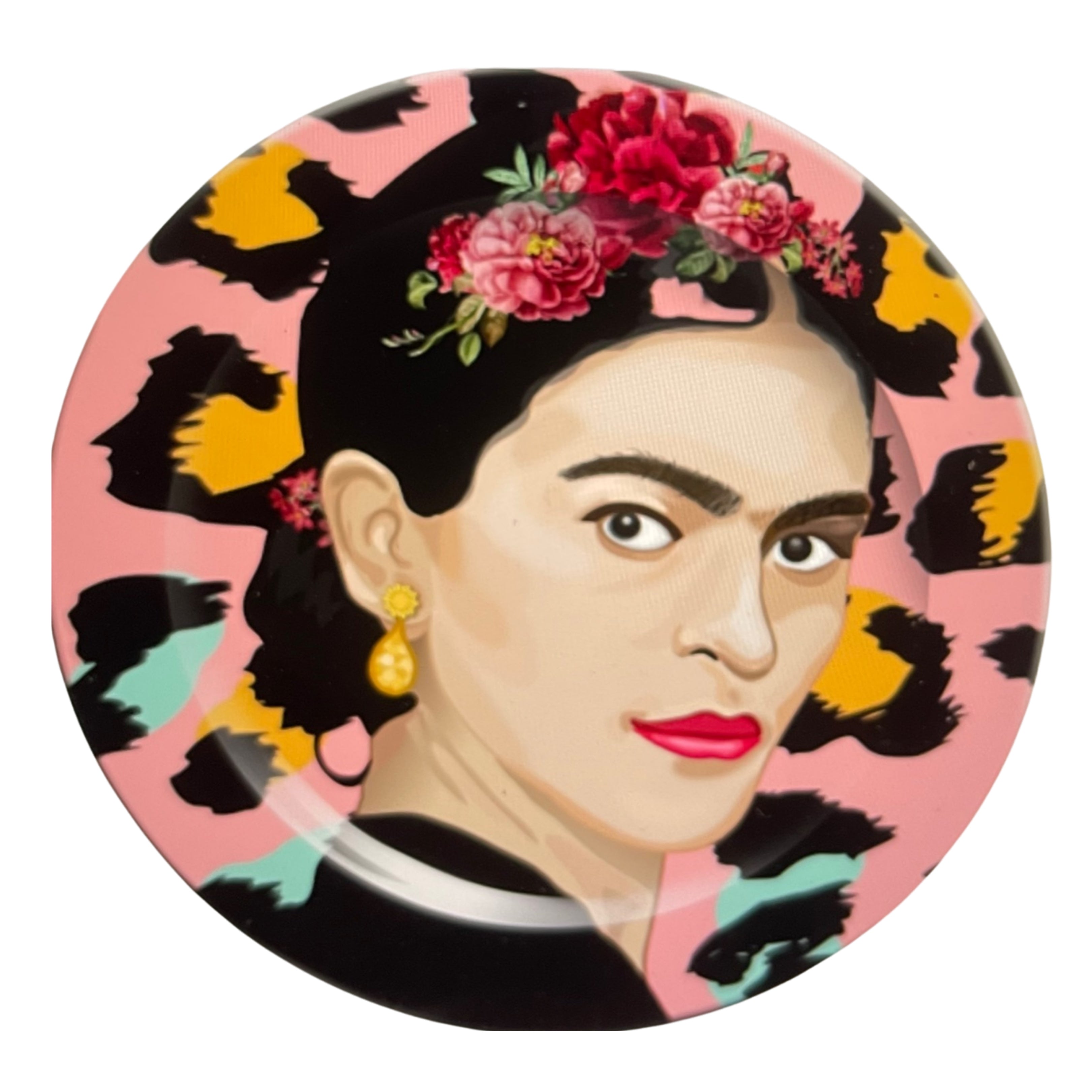 Frida Kahlo Inspired Illustration on Leopard print Decorative Plates
