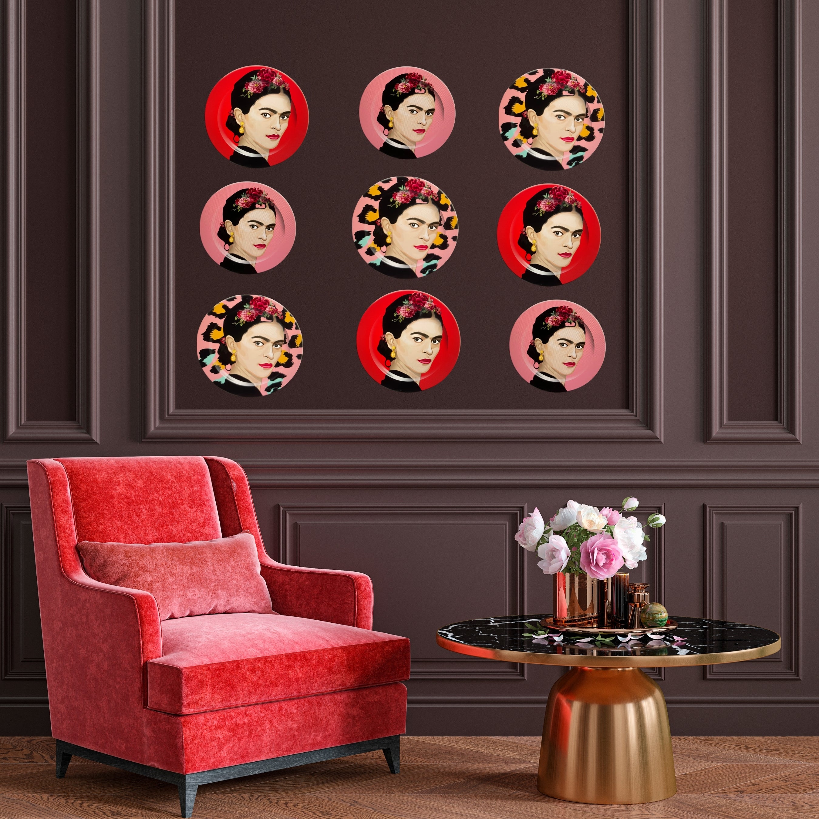Frida Kahlo Inspired Illustration on Decorative Plates