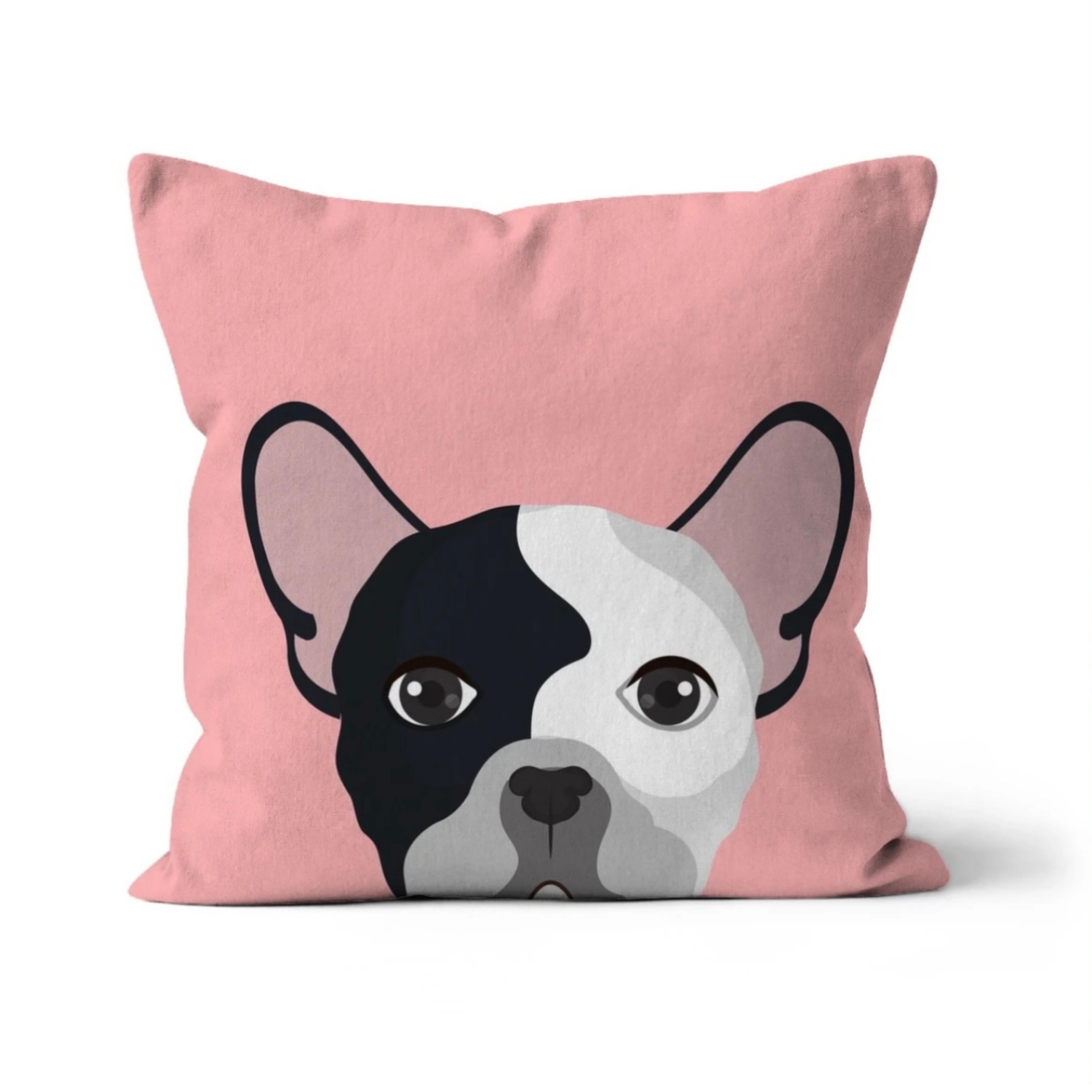 Boston Terrier on Pink Background Print on Cushion Cover with Inner