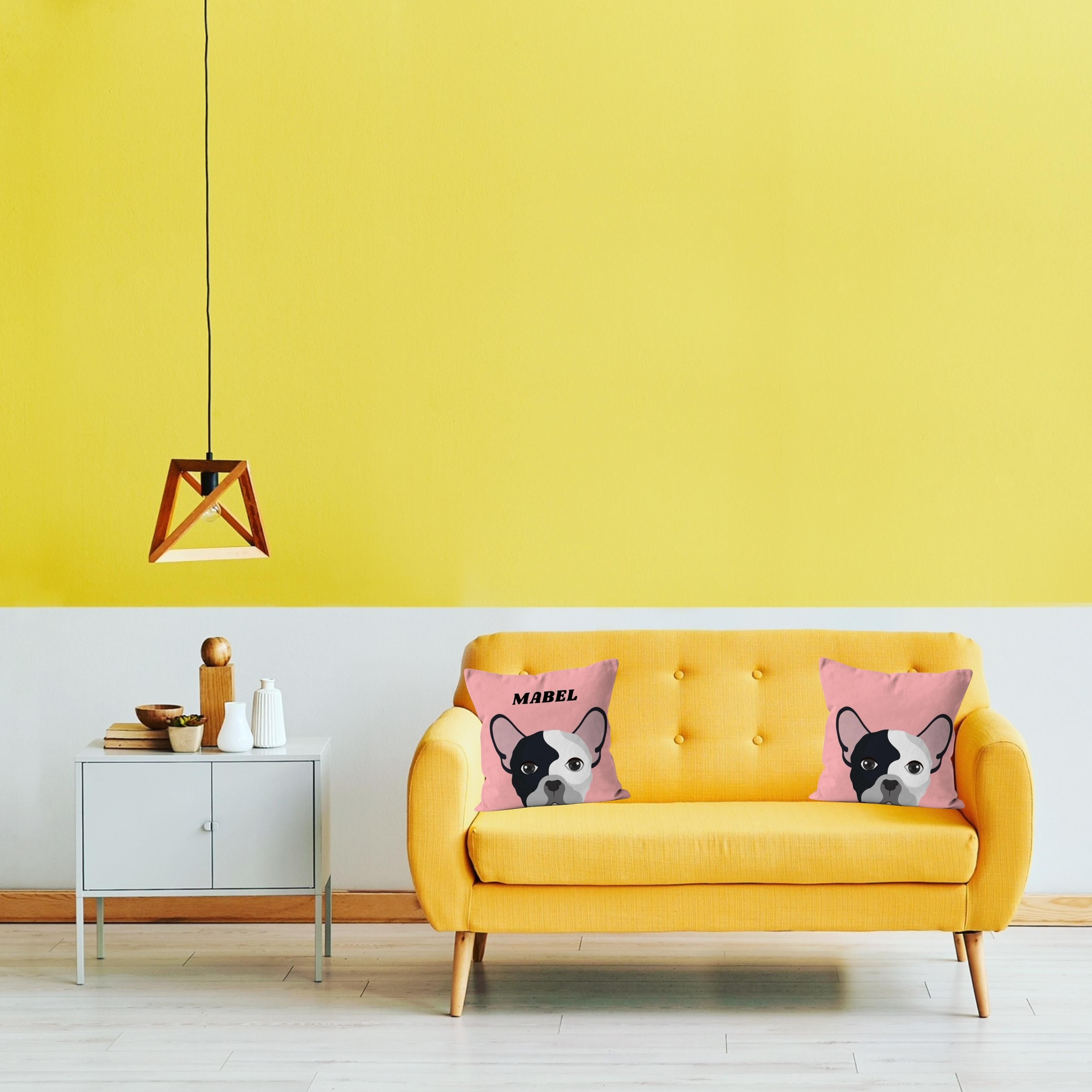 Personalised Boston Terrier on Pink Background Print on Cushion Cover with Inner