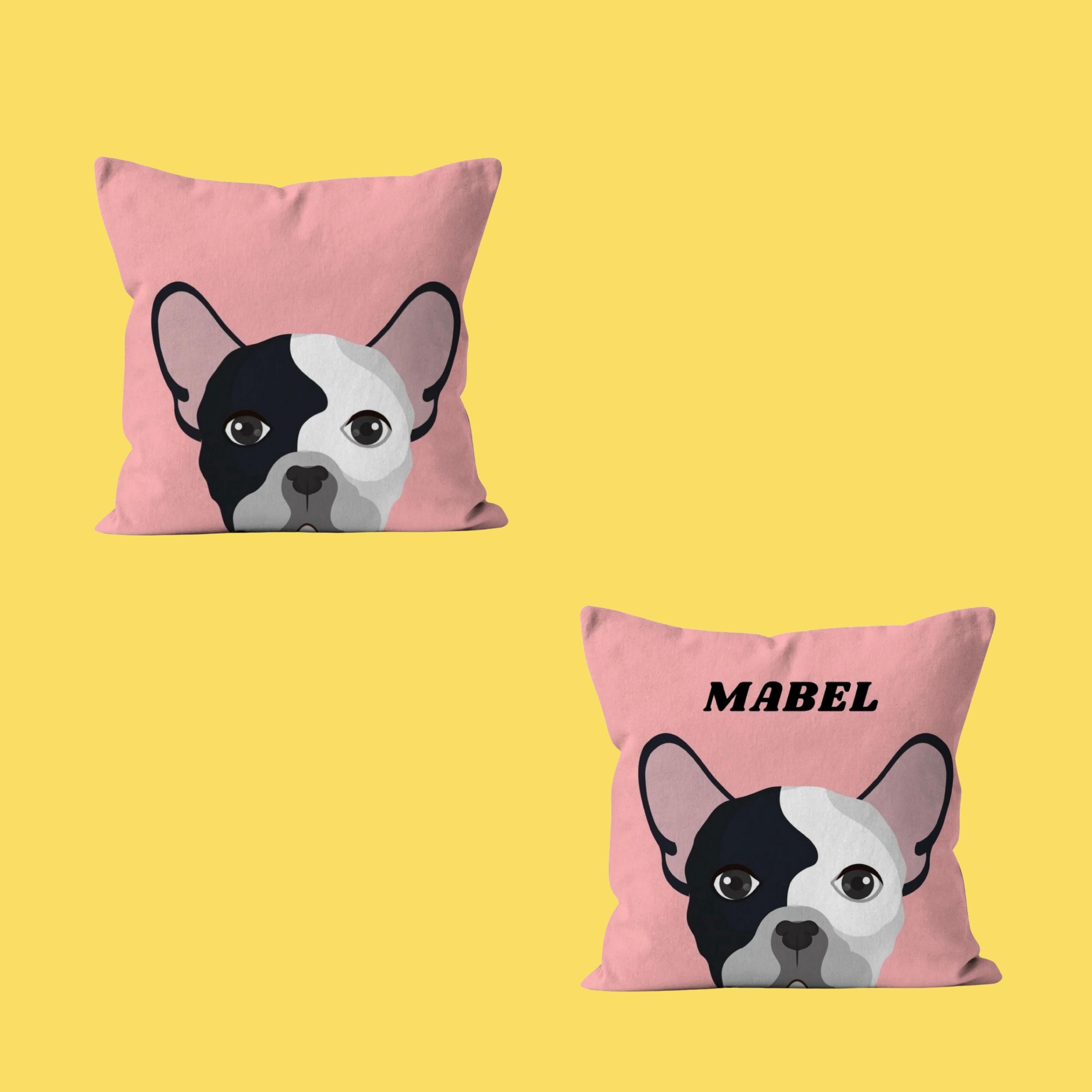 Personalised Boston Terrier on Pink Background Print on Cushion Cover with Inner