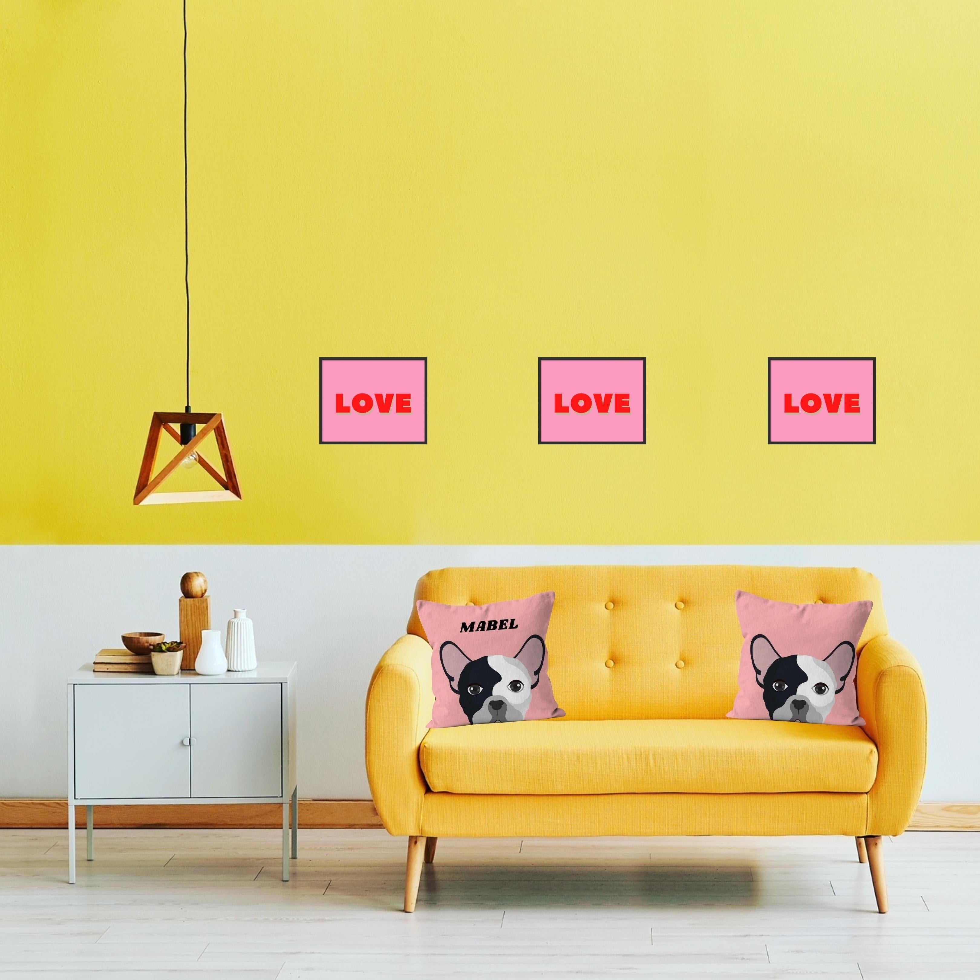 Personalised Boston Terrier on Pink Background Print on Cushion Cover with Inner