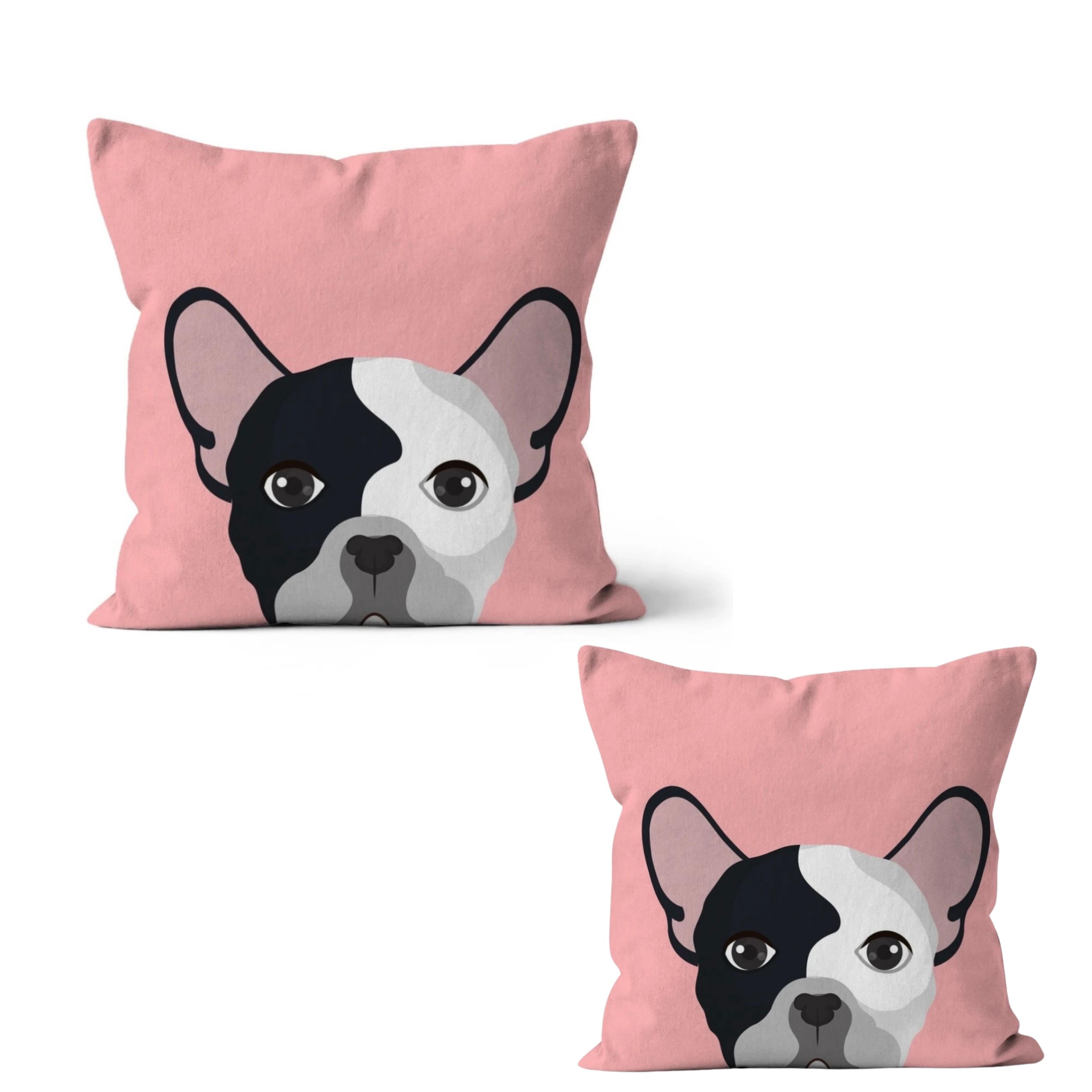 Personalised Boston Terrier on Pink Background Print on Cushion Cover with Inner
