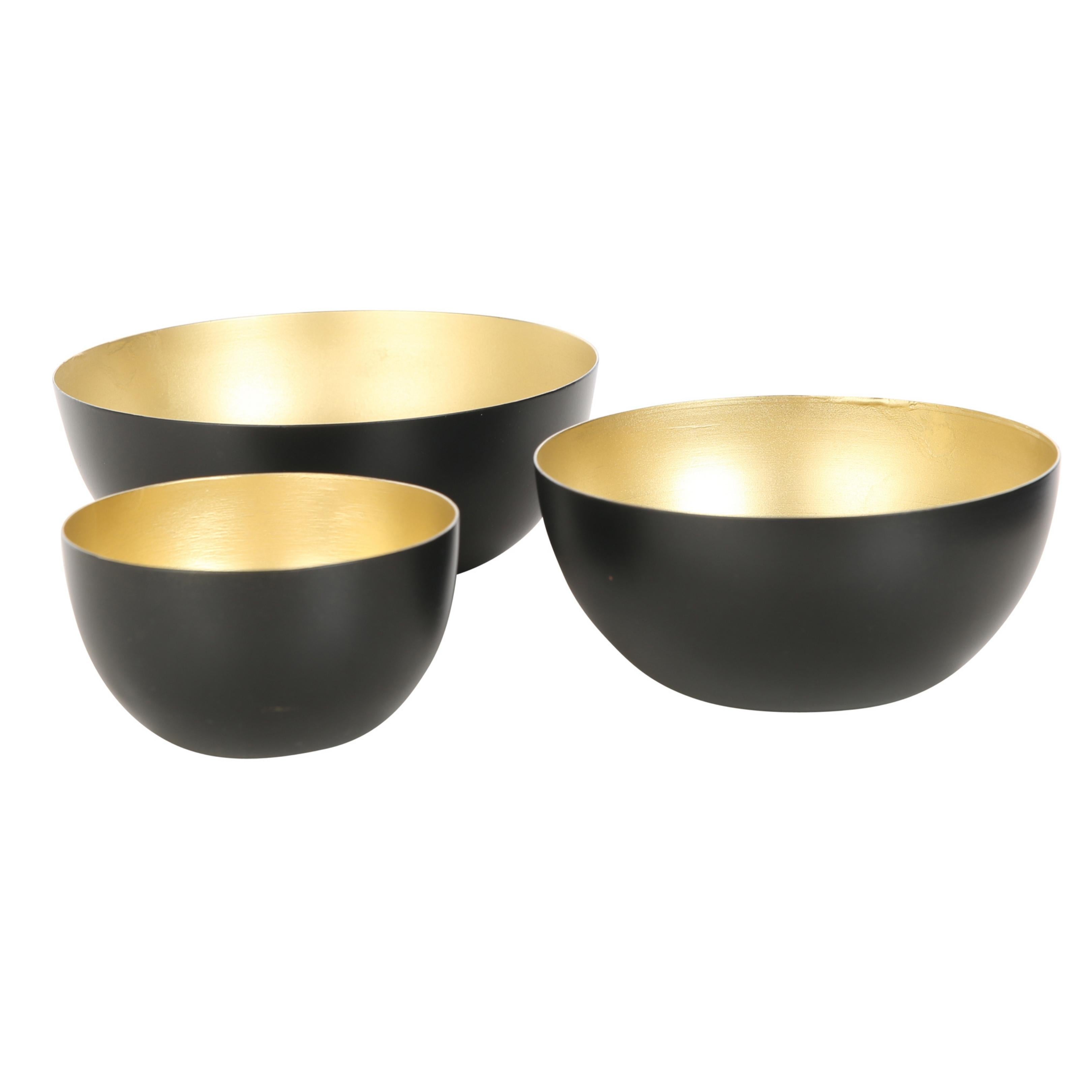 Decorative Bowls Black with Gold Inside - set of 3