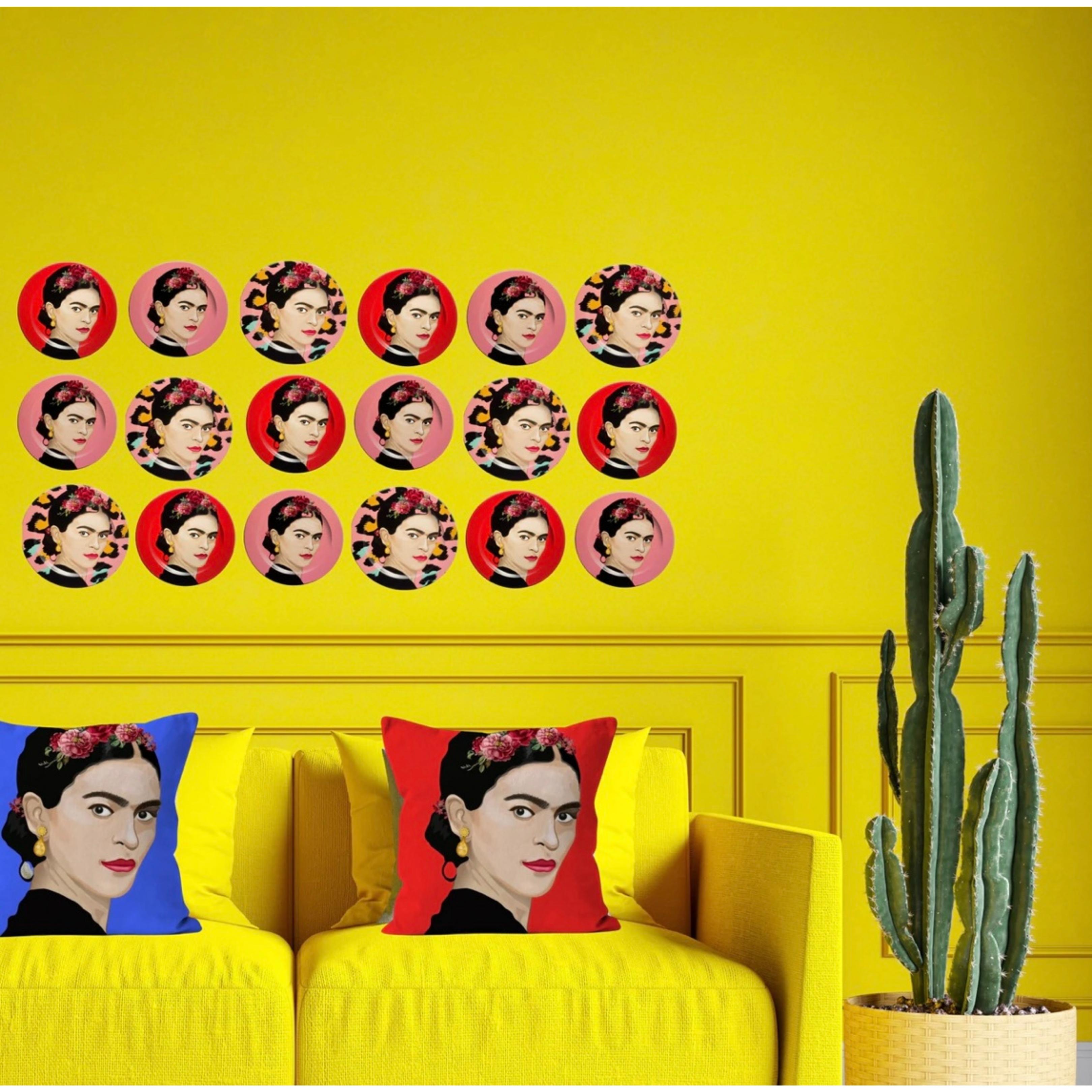 Frida Kahlo Image with Bright Backgrounds Print Cushion and Pad