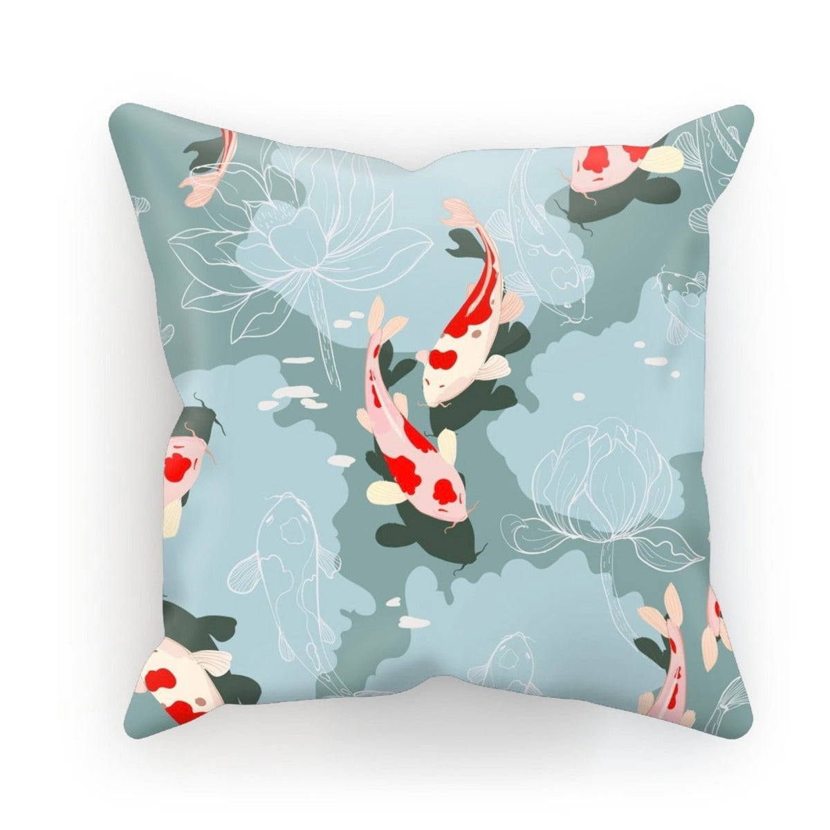 KoI Carp Swimming Amongst Lotus Flowers Print Single-Sided Cushion Cover and Pad