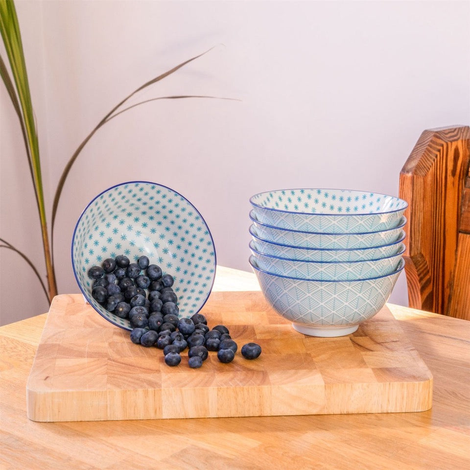 Nicola Spring Printed Cereal Bowl - Geometric - Turquoise