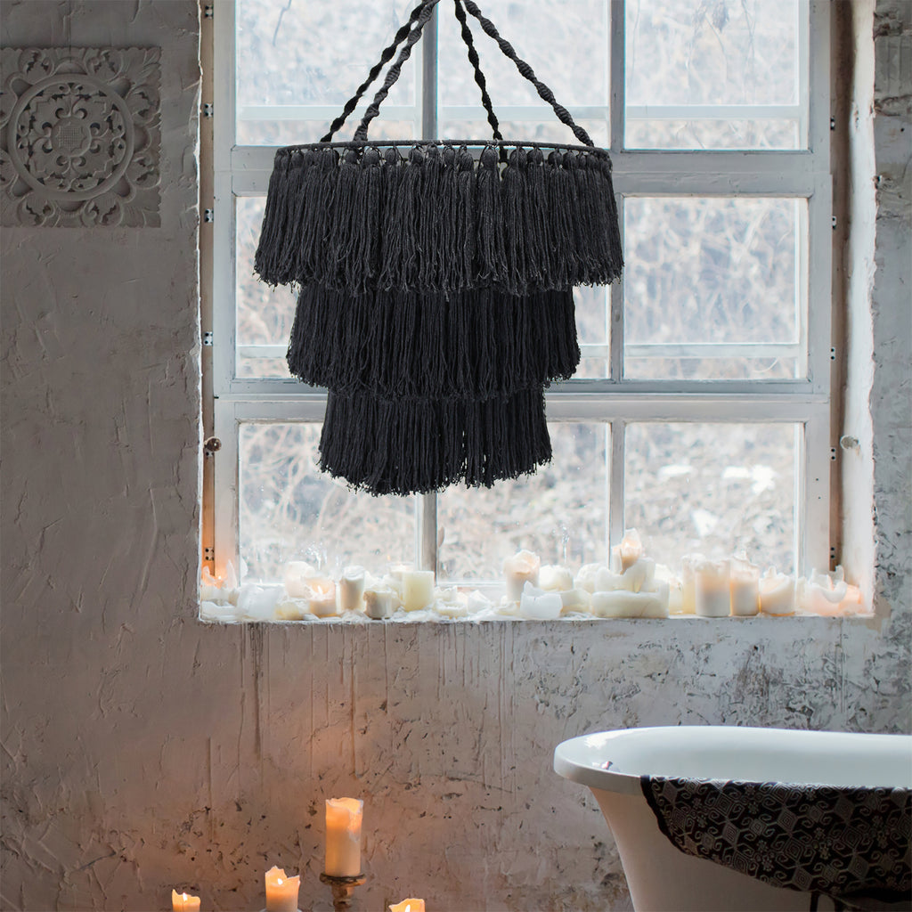 Boho Luxe Macramé Chandelier - Black Image 1