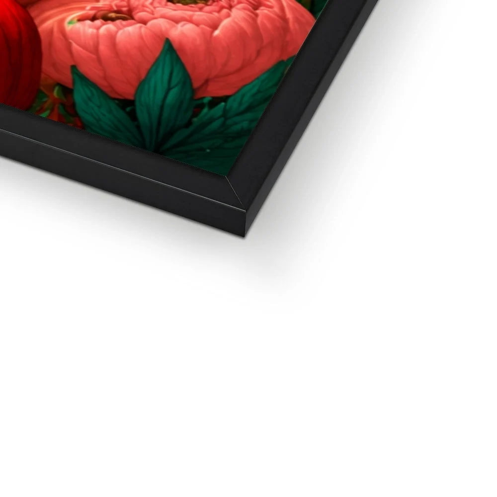 Close-up of Lady Amélie de Rose Rococo framed wall art showing red floral detail and black frame
