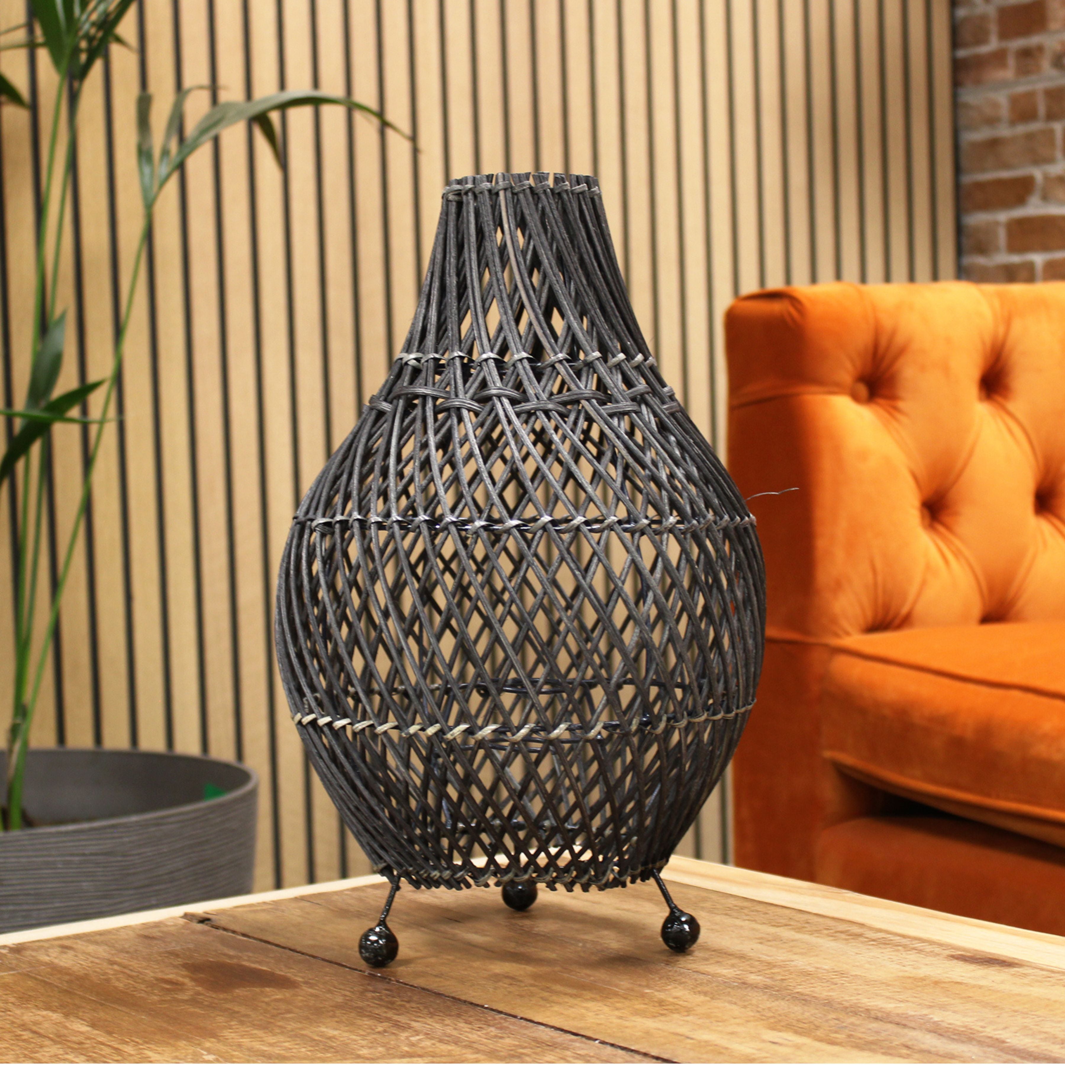Handwoven Rattan Table Lamps - Black Image 2