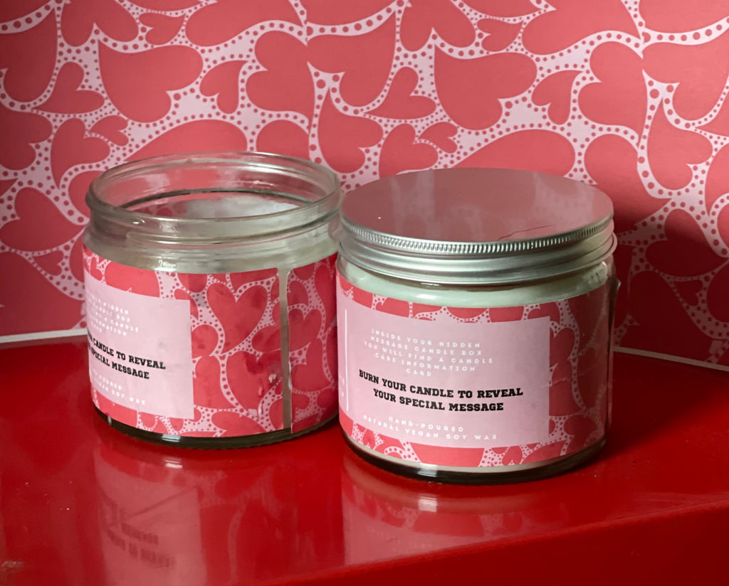 Hidden Message Vegan Soy Candle, "Be Mine" - Strawberries & Cream - Lizie Onion's Emporium