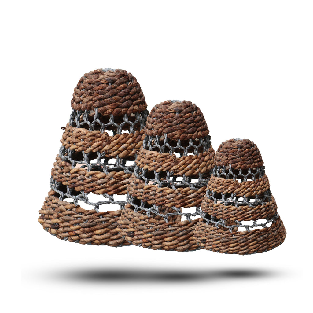 Natural Banana Leaf & Abu-Abu Raffia Lamp Shades – Set of 3 Image 1