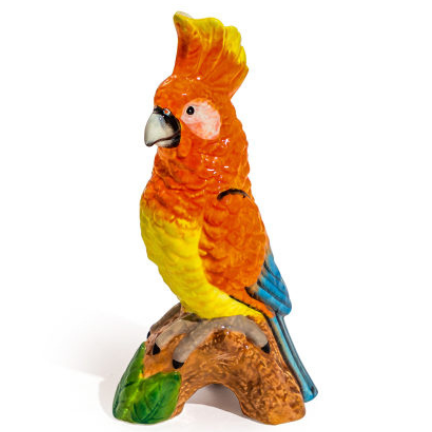 Orange Parrot on Perch Ceramic Vase