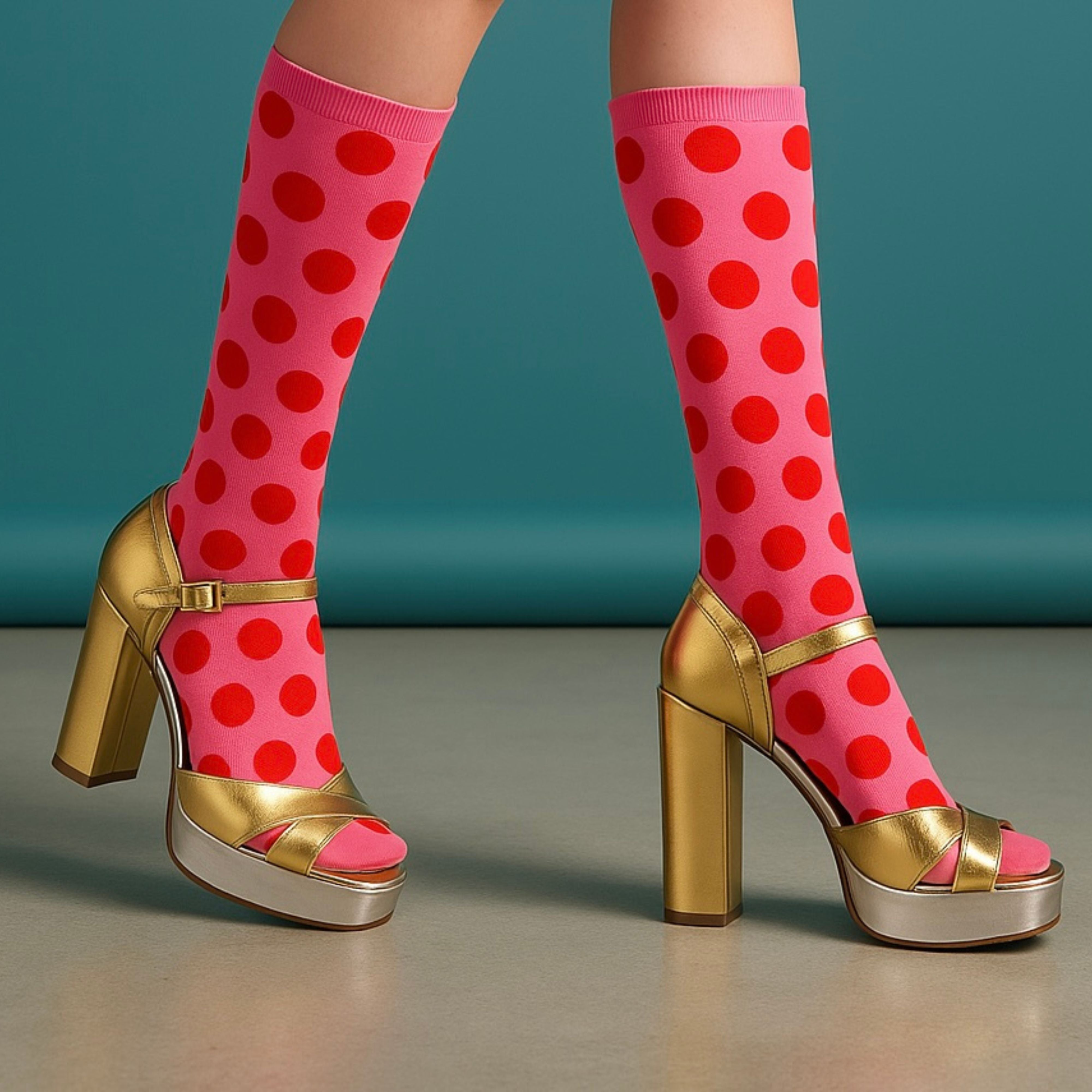 Poppy Dots Subli Tube Socks – Pink & Red Statement Style